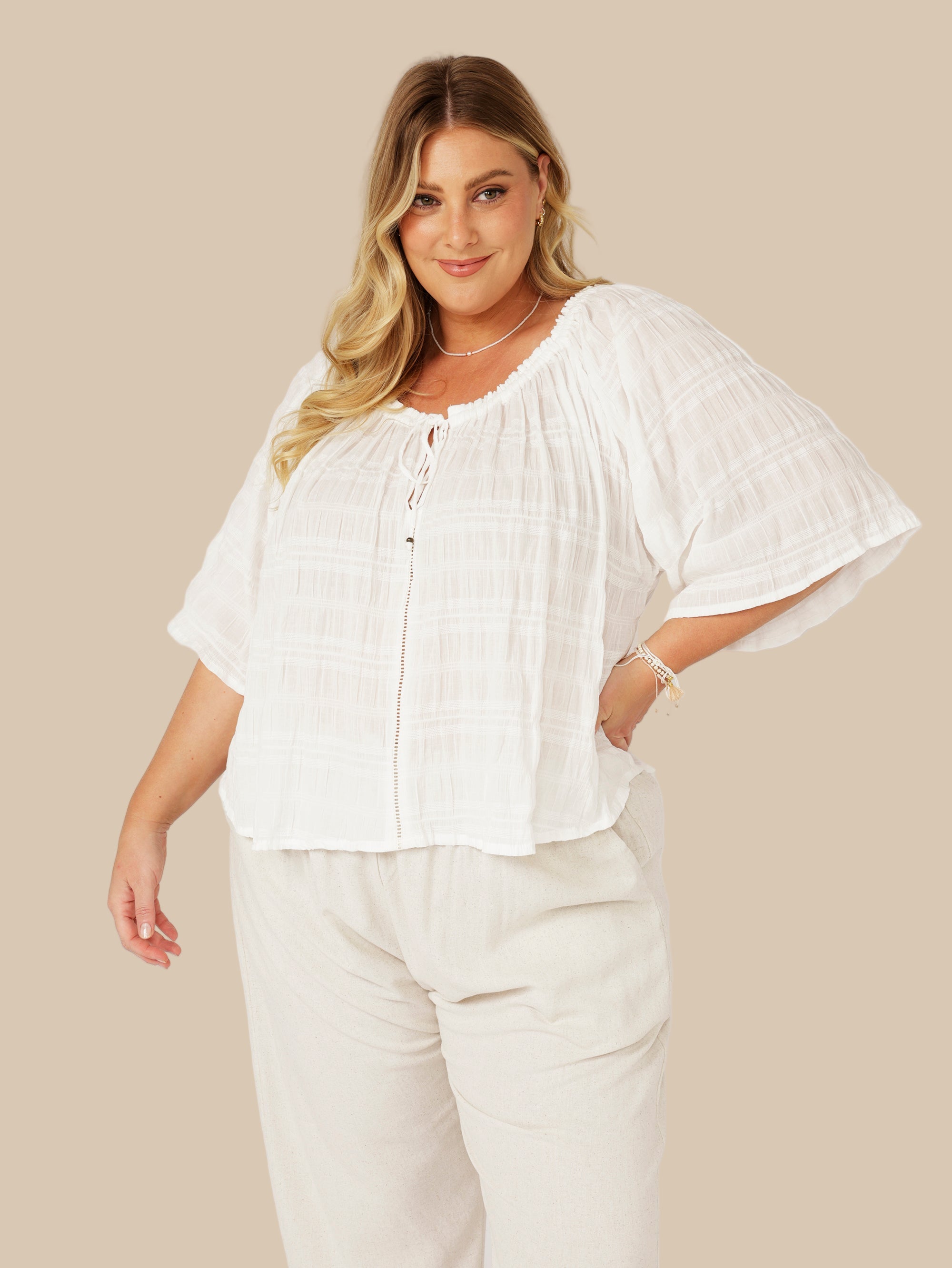 Festival Dreaming Top | Waffle Ecru