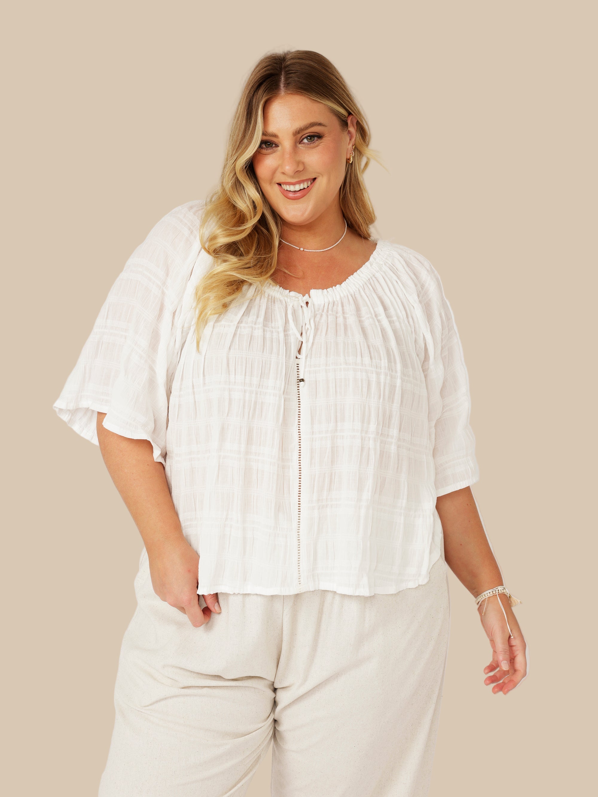 Festival Dreaming Top | Waffle Ecru