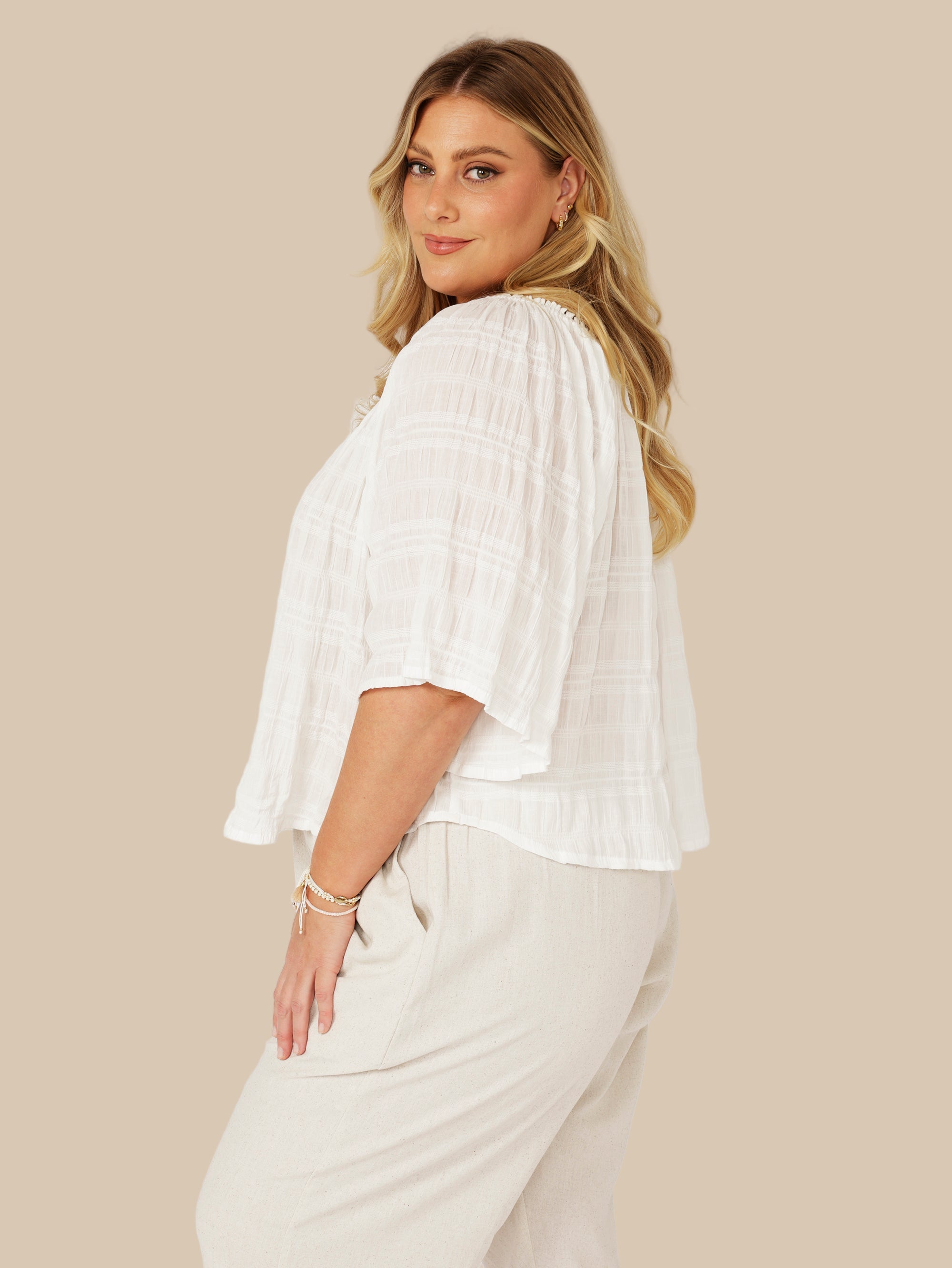 Festival Dreaming Top | Waffle Ecru