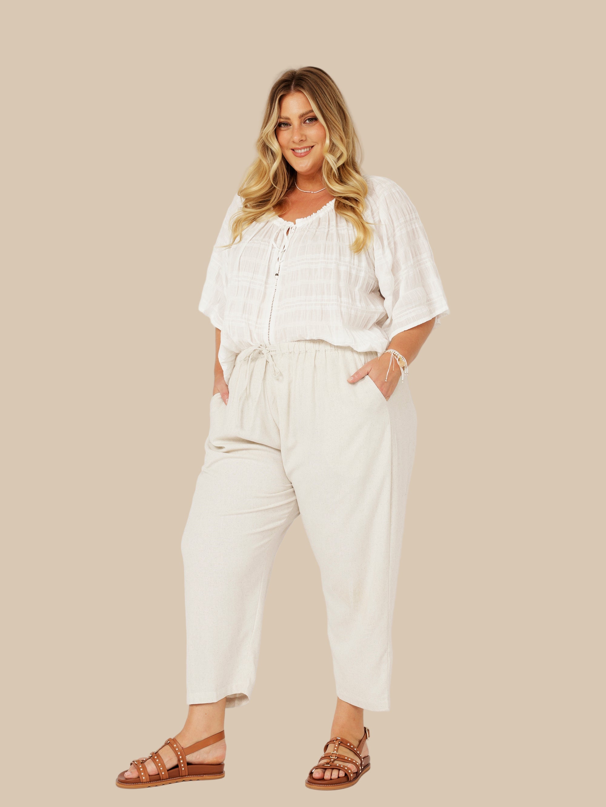 Slouch Pant | Natural | Linen Viscose - Saffron Road