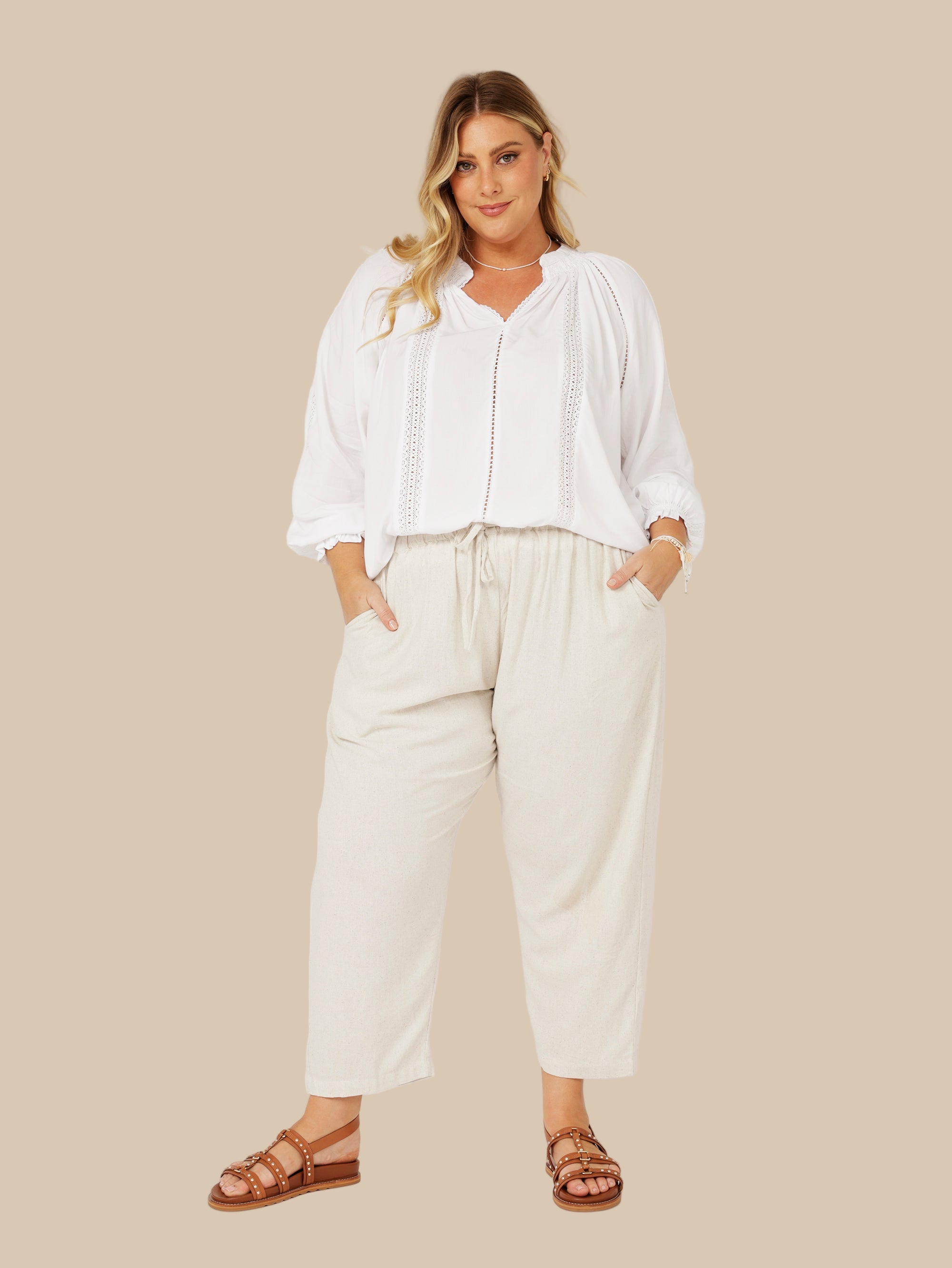Slouch Pant | Natural | Linen Viscose - Saffron Road