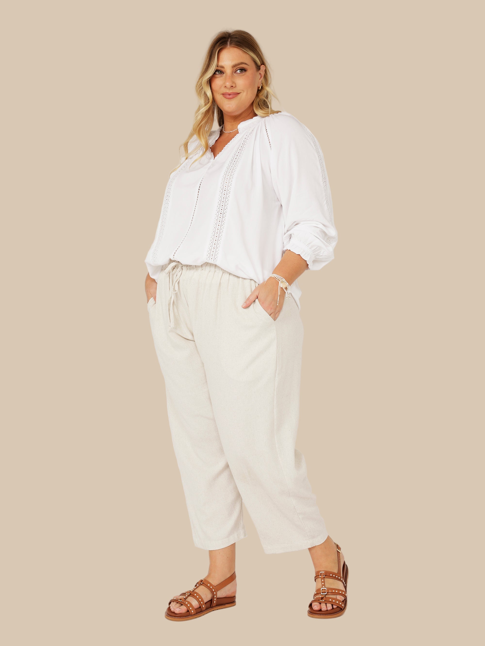 Slouch Pant | Natural | Linen Viscose - Saffron Road