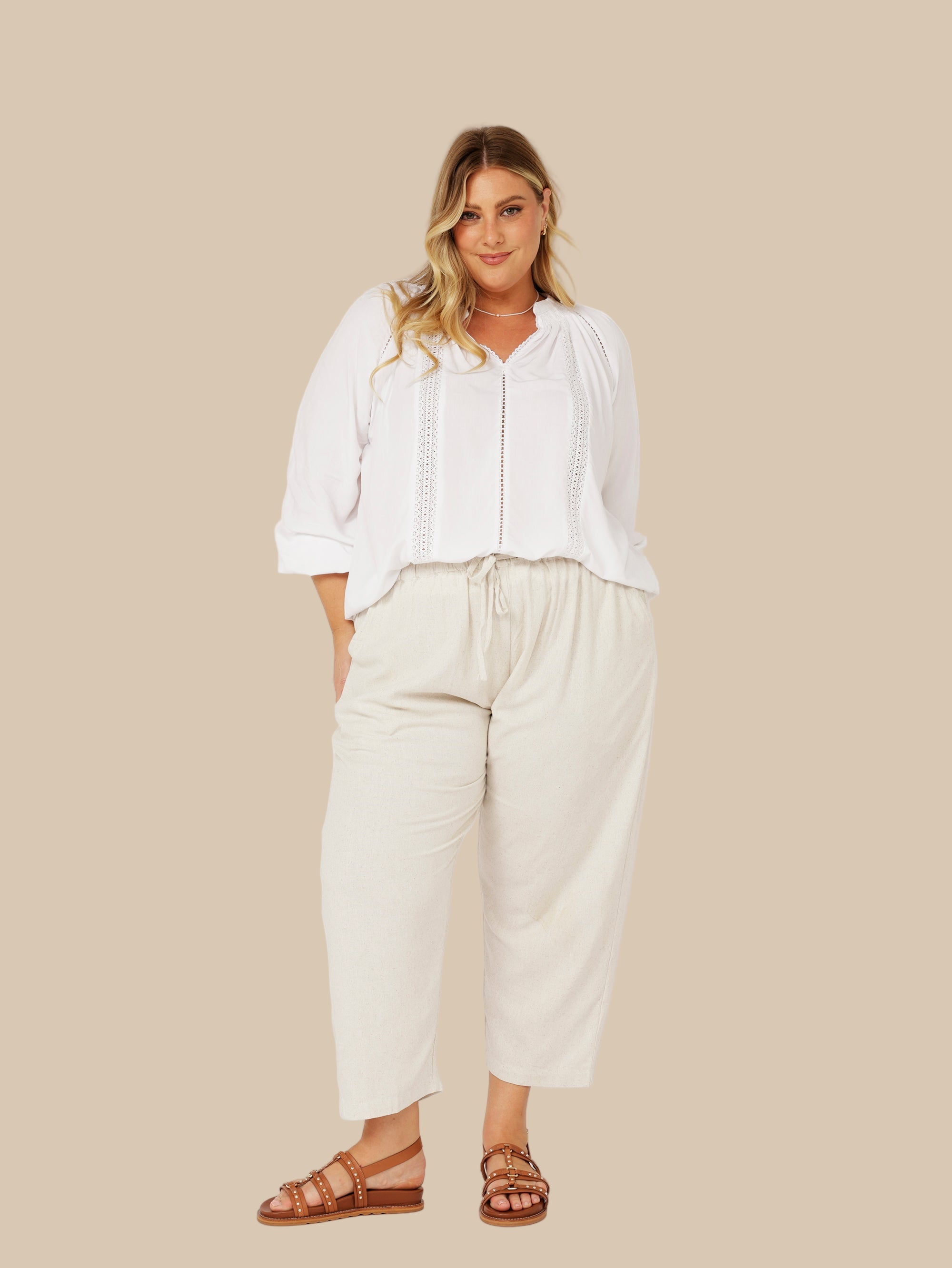 Slouch Pant | Natural | Linen Viscose - Saffron Road