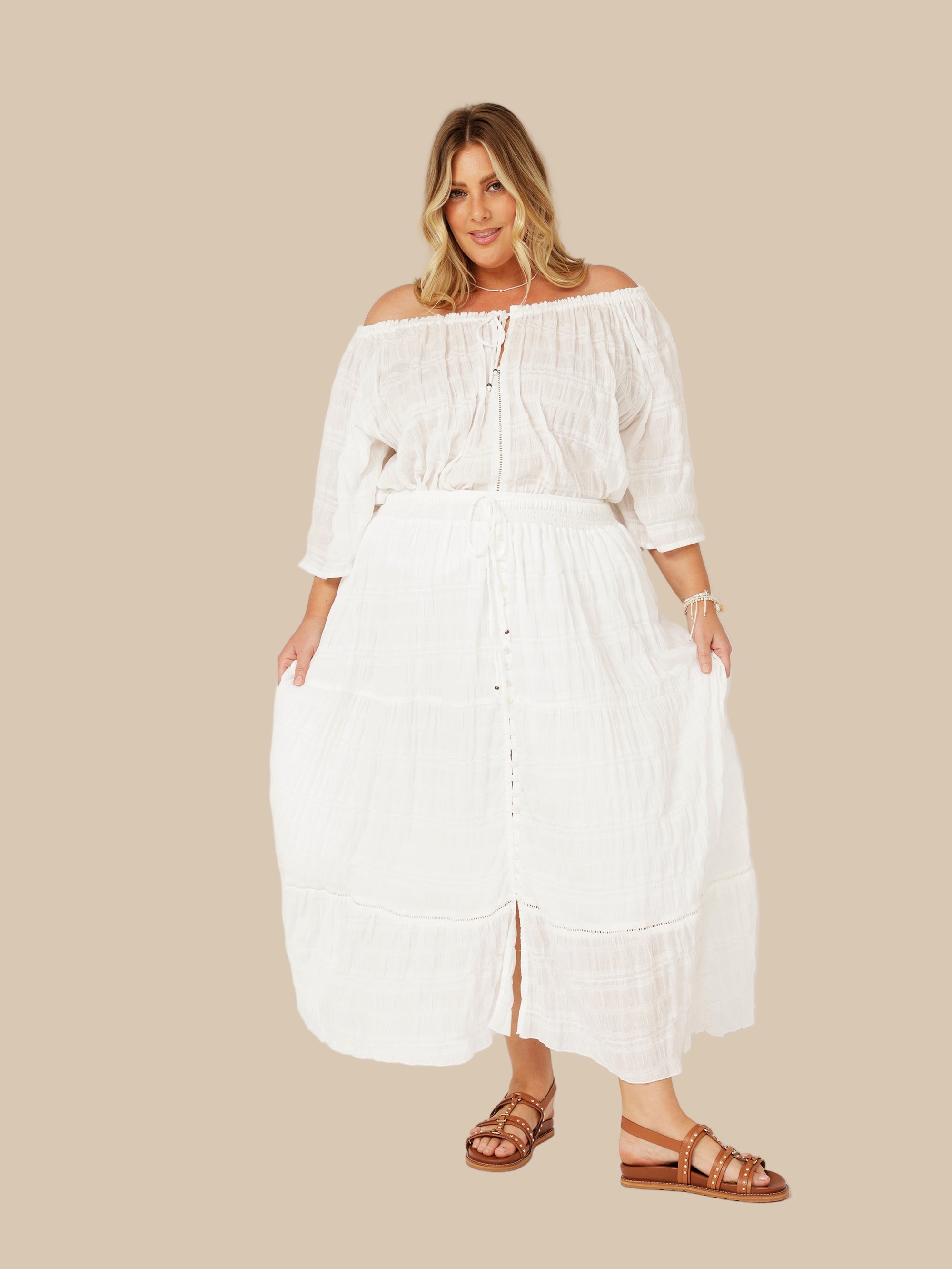 Chloe Skirt | Waffle Ecru
