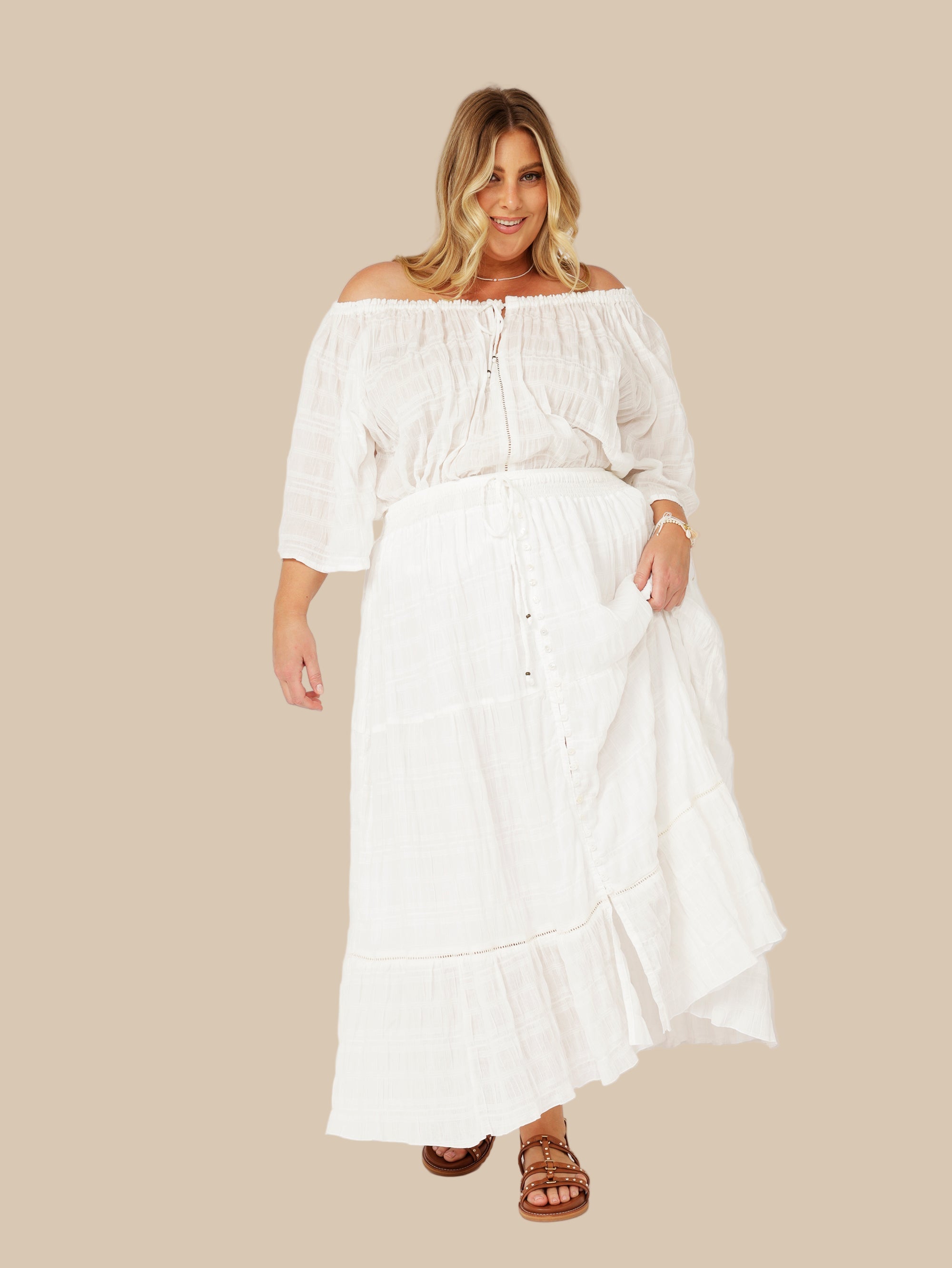 Chloe Skirt | Waffle Ecru