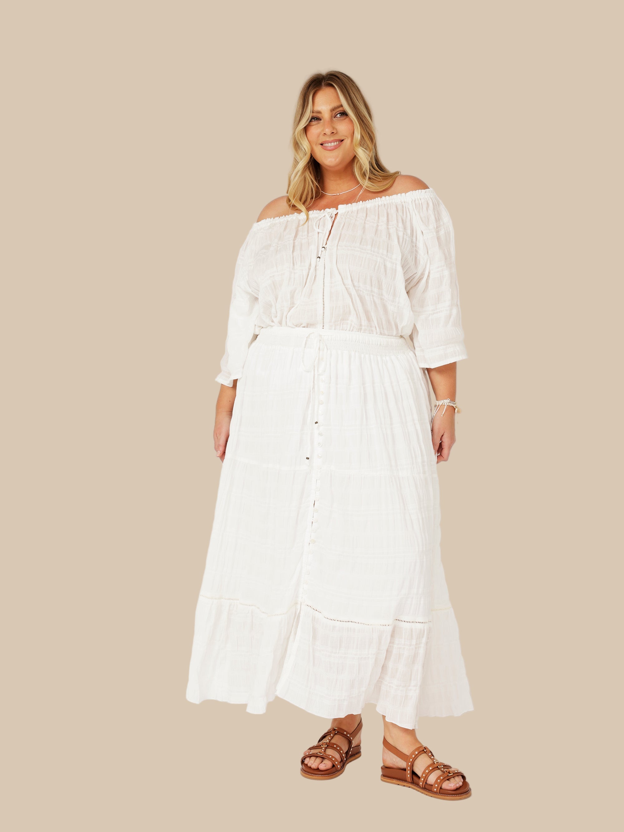 Chloe Skirt | Waffle Ecru