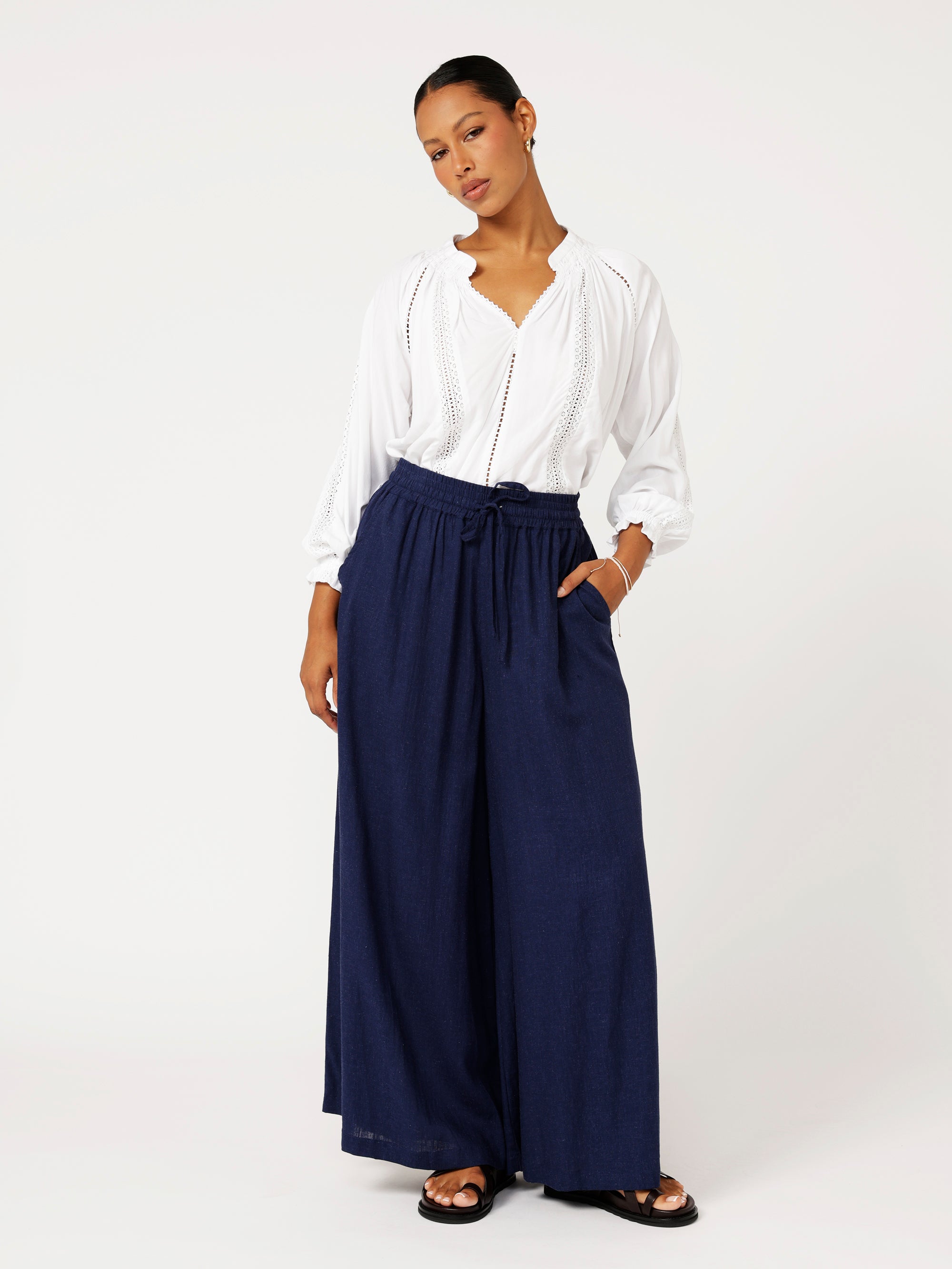 Palazzo Pant | Navy | Linen Viscose