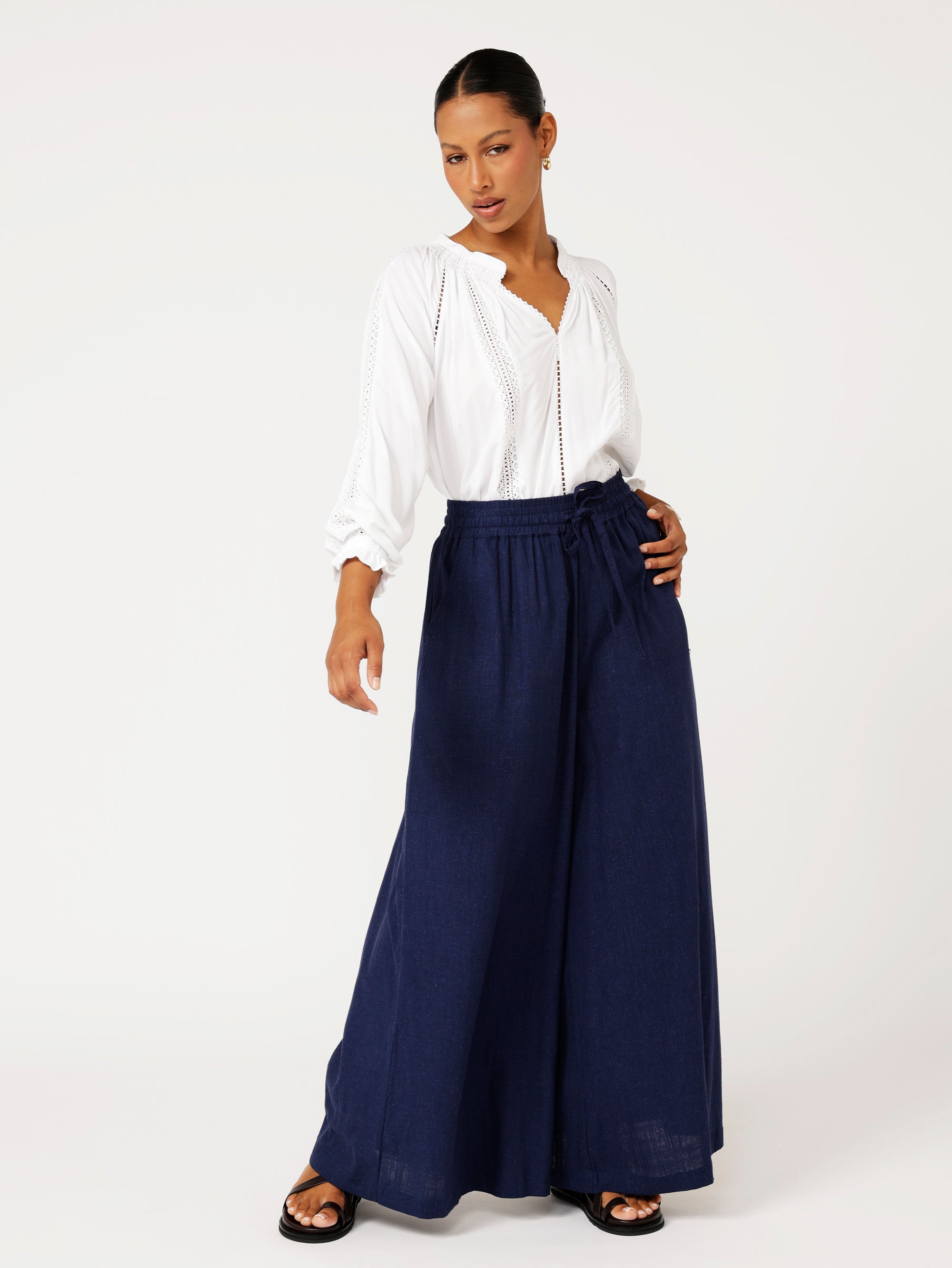 Palazzo Pant | Navy | Linen Viscose