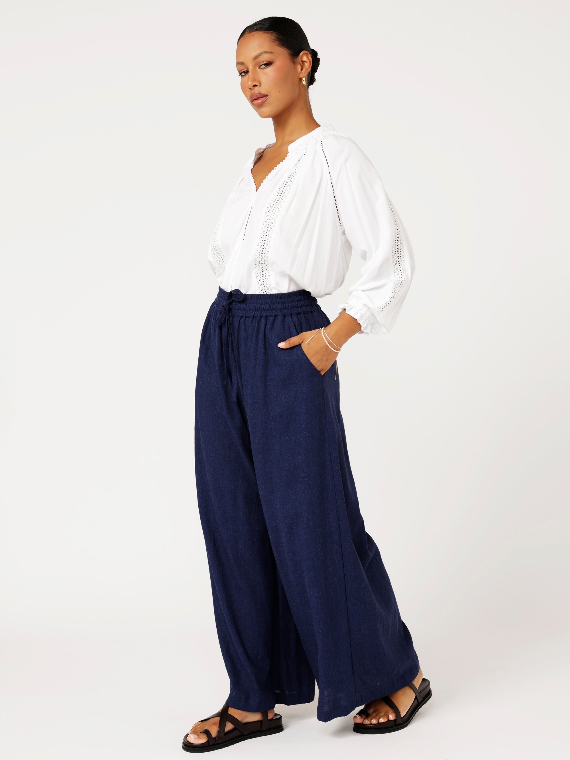 Palazzo Pant | Navy | Linen Viscose