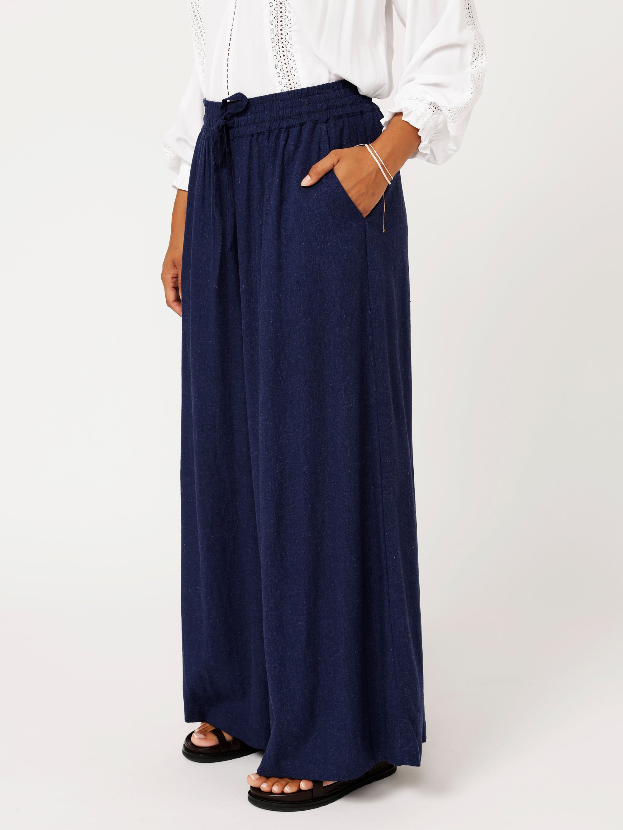 Palazzo Pant | Navy | Linen Viscose