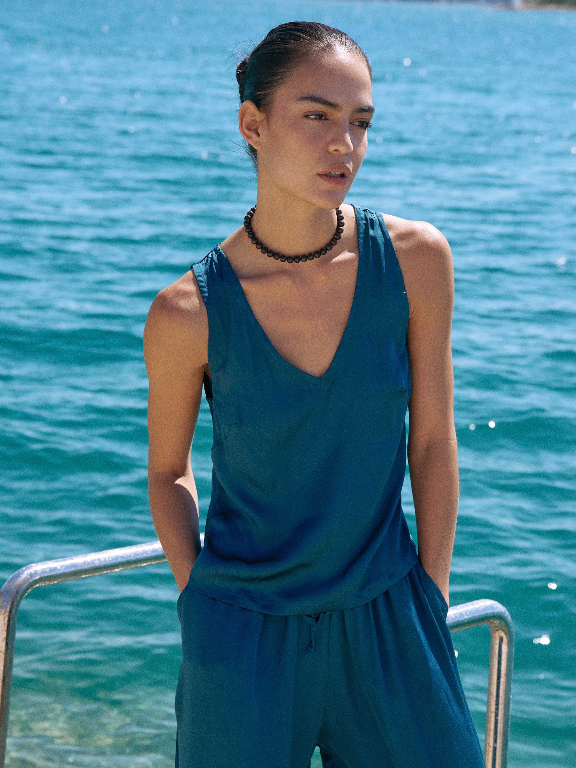 Viv Tank | Satin | Teal - Saffron Road