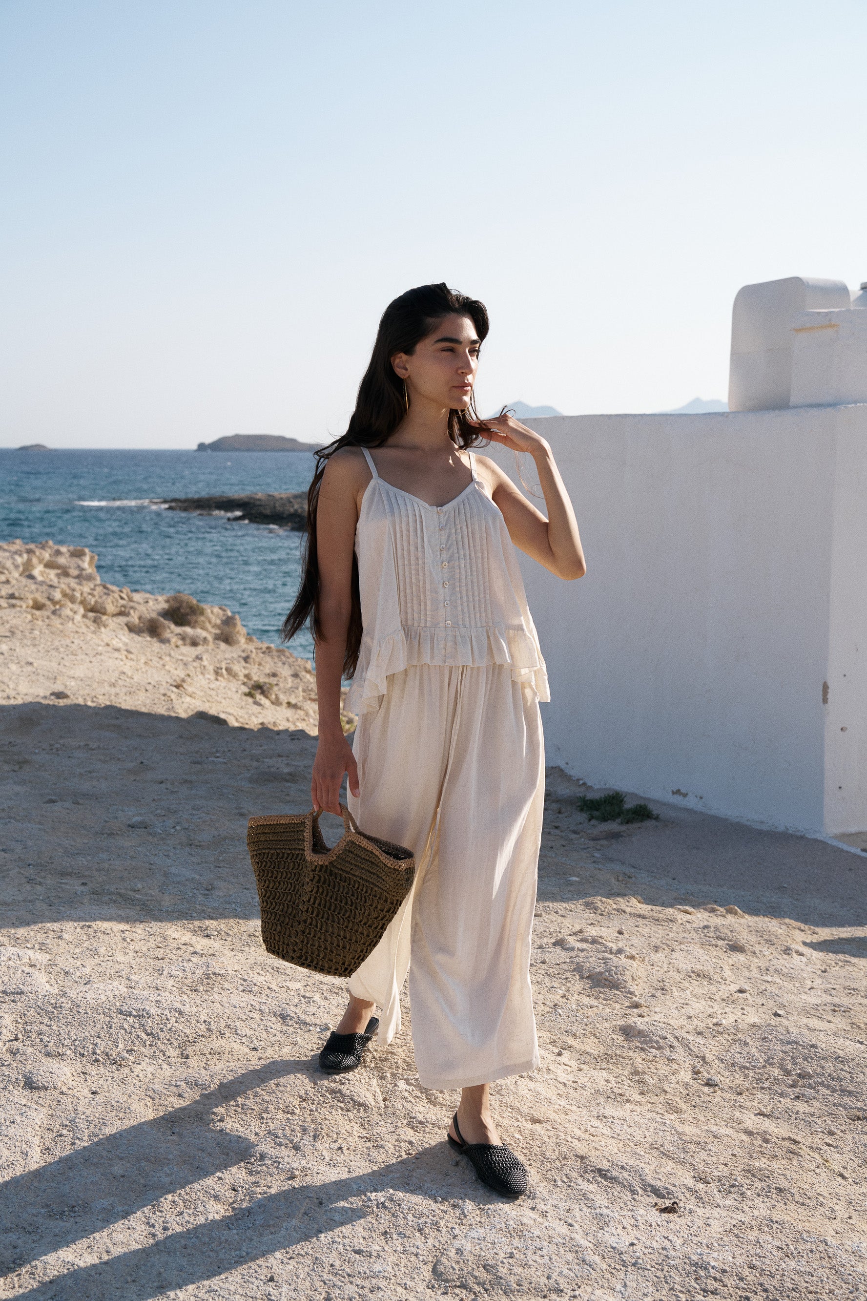 Lily Rose Cropped Singlet | Natural - Saffron Road