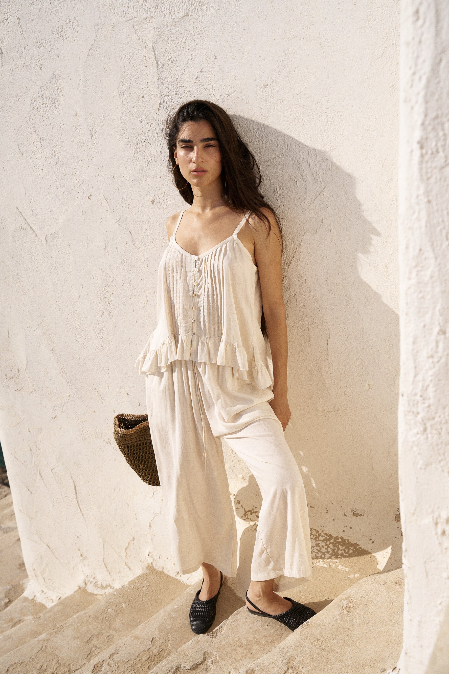 Lily Rose Cropped Singlet | Natural - Saffron Road