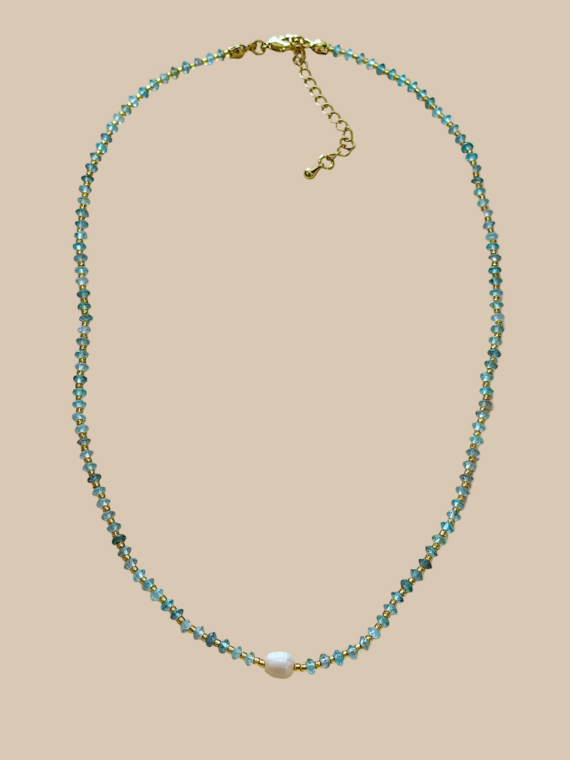 Necklace 18 | SHORT - Recycled Glass and Pearl Sea Green