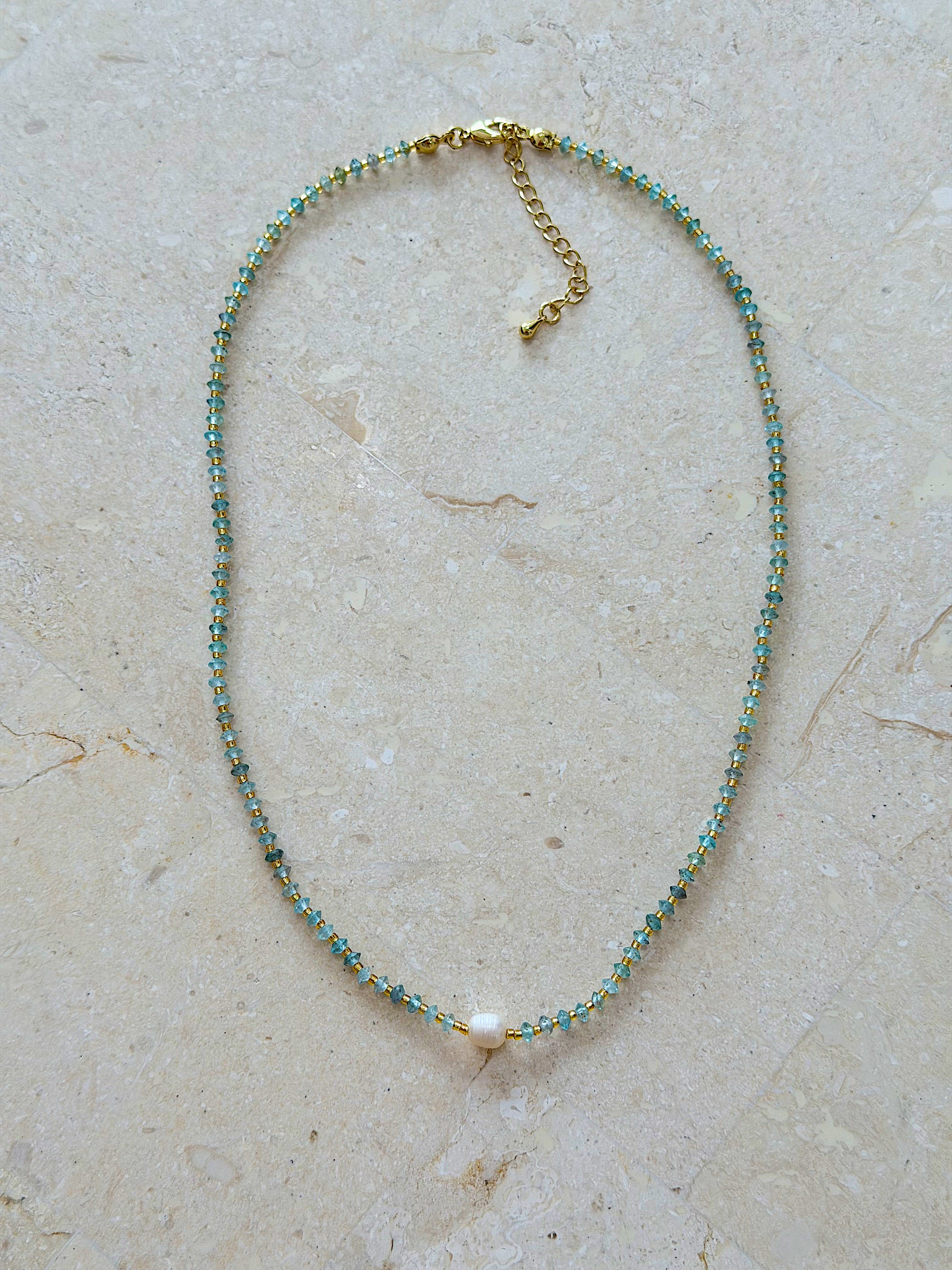 Necklace 18 | SHORT - Recycled Glass and Pearl Sea Green