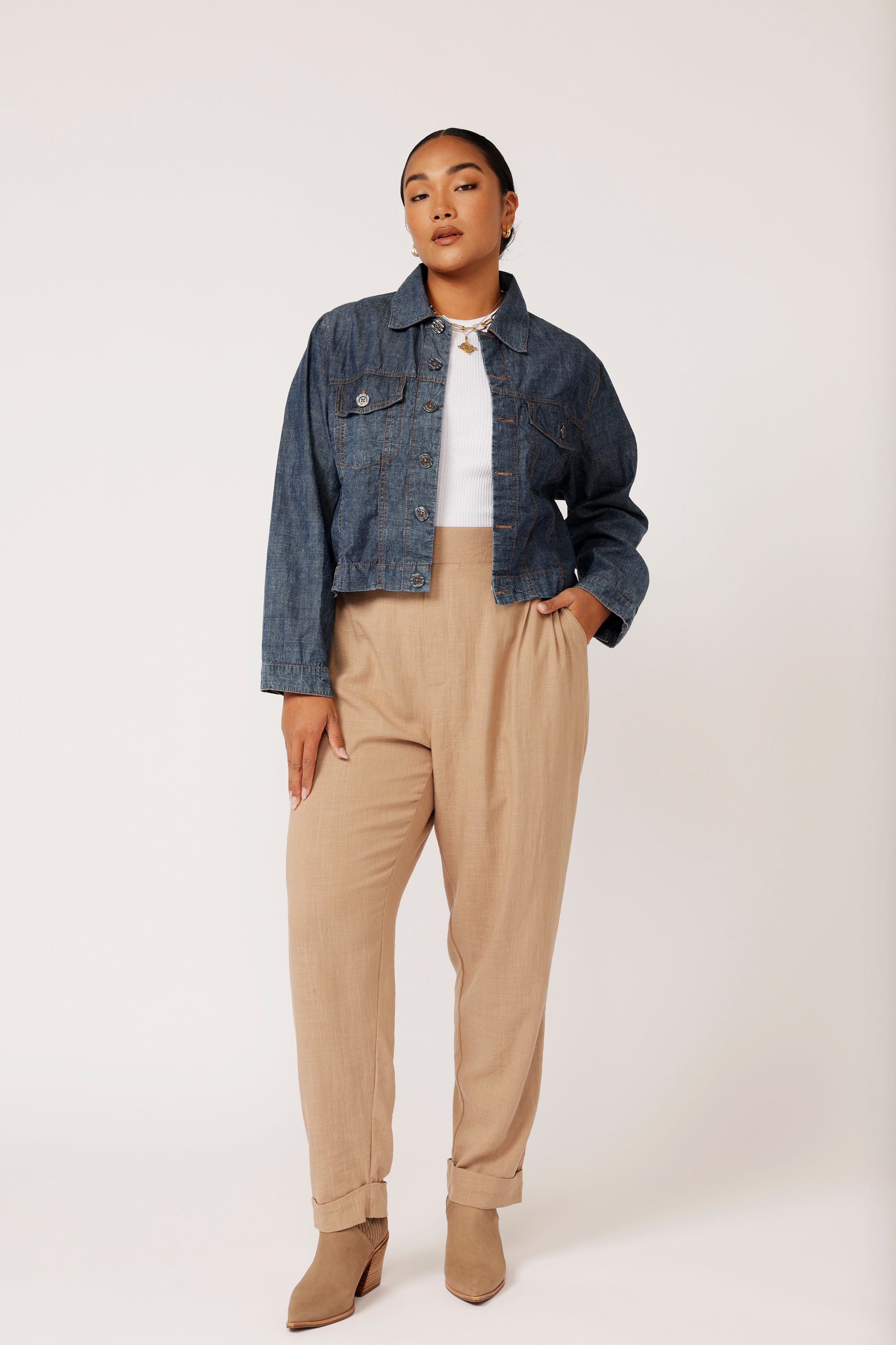 Vegas Jacket CROPPED | Dark Chambray - Saffron Road