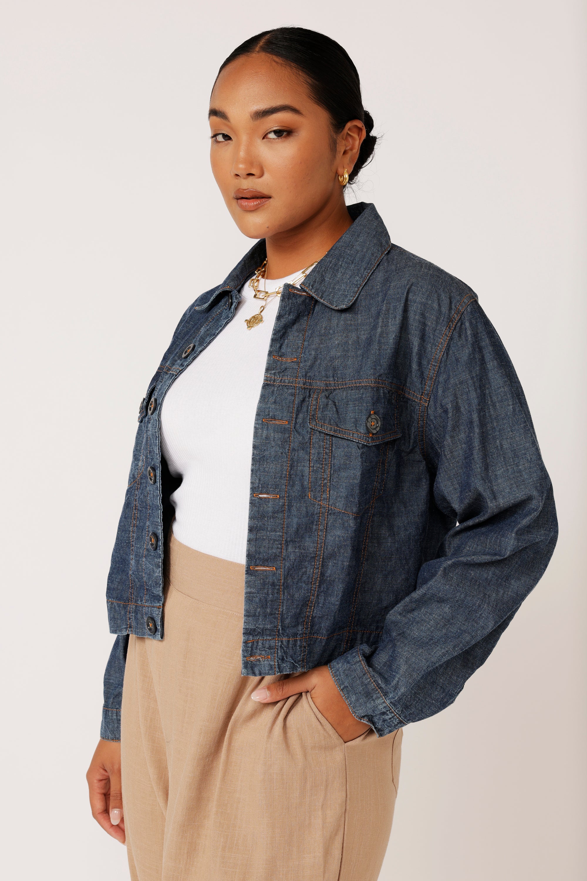 Vegas Jacket CROPPED | Dark Chambray - Saffron Road