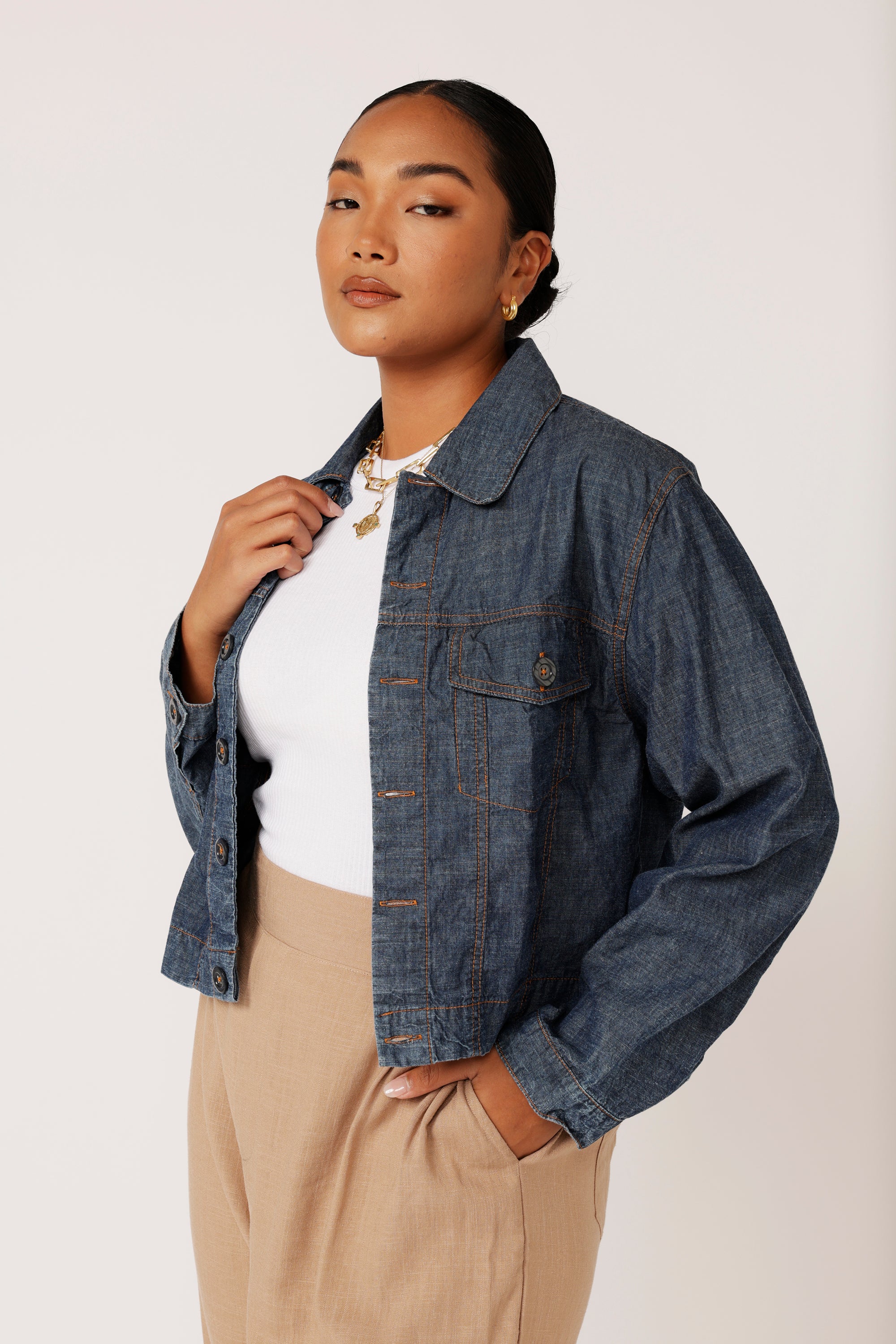 Vegas Jacket CROPPED | Dark Chambray - Saffron Road
