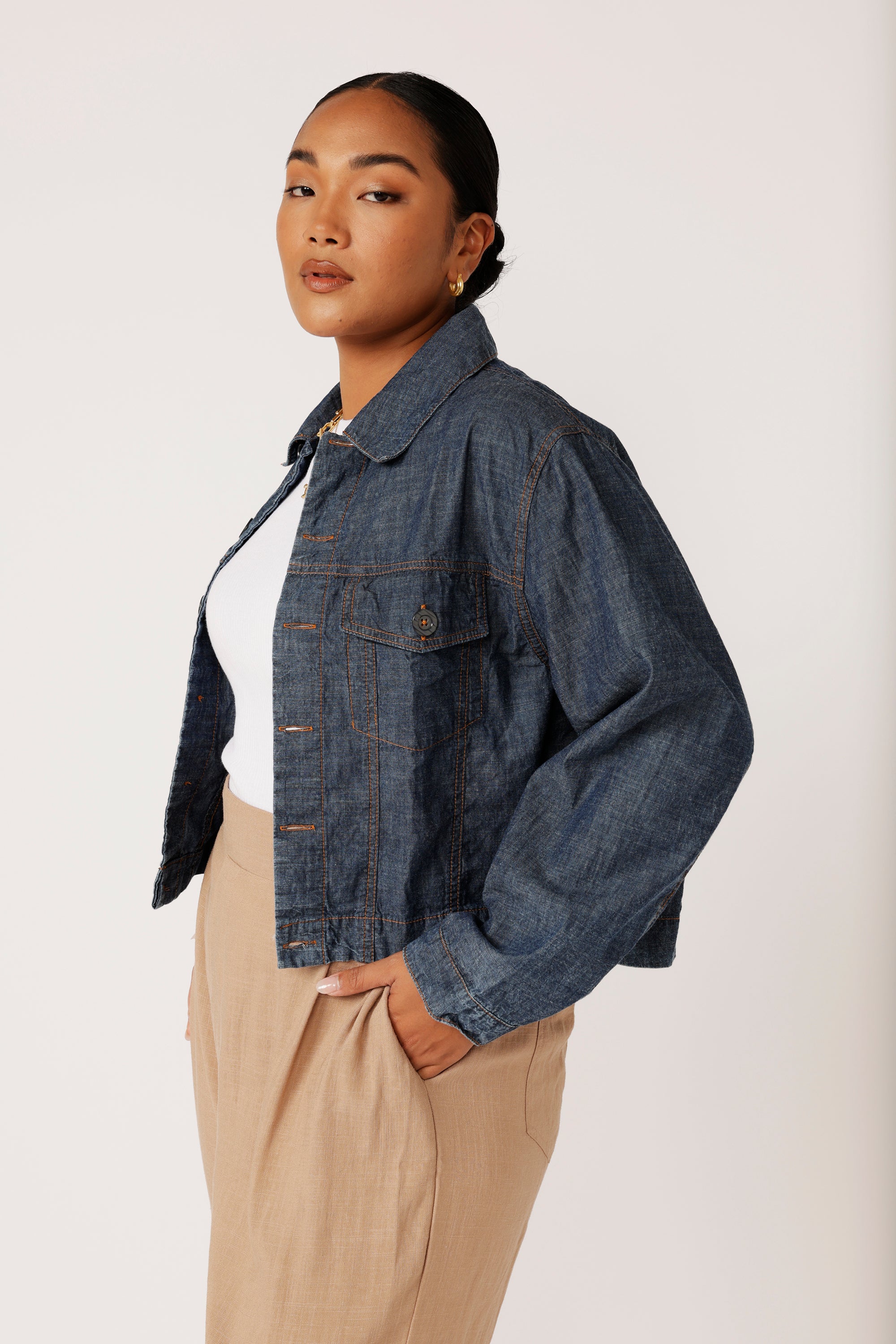 Vegas Jacket CROPPED | Dark Chambray - Saffron Road