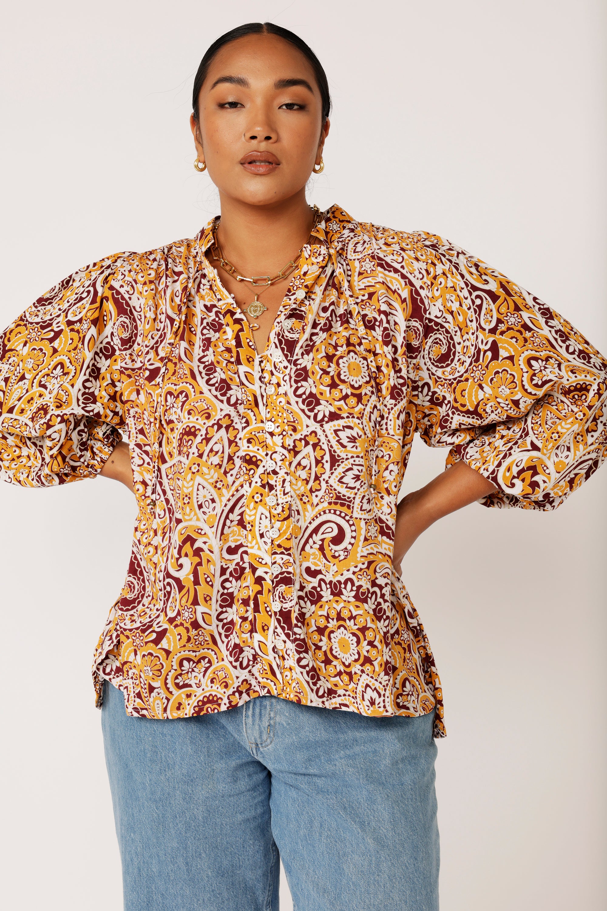 Luna Blouse | Autumn Paisley - Saffron Road