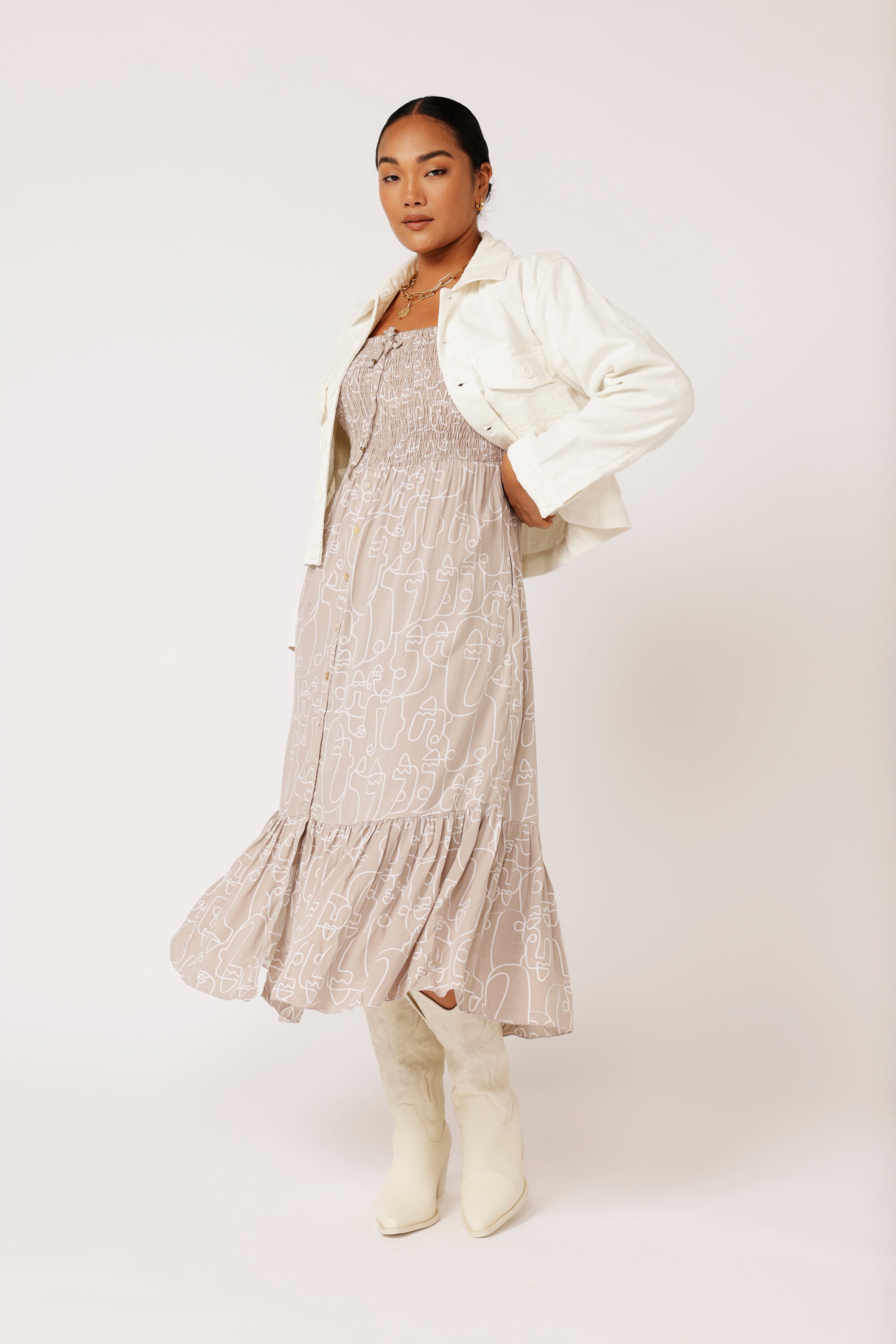 Harper Midi Dress | Beige Portrait - Saffron Road