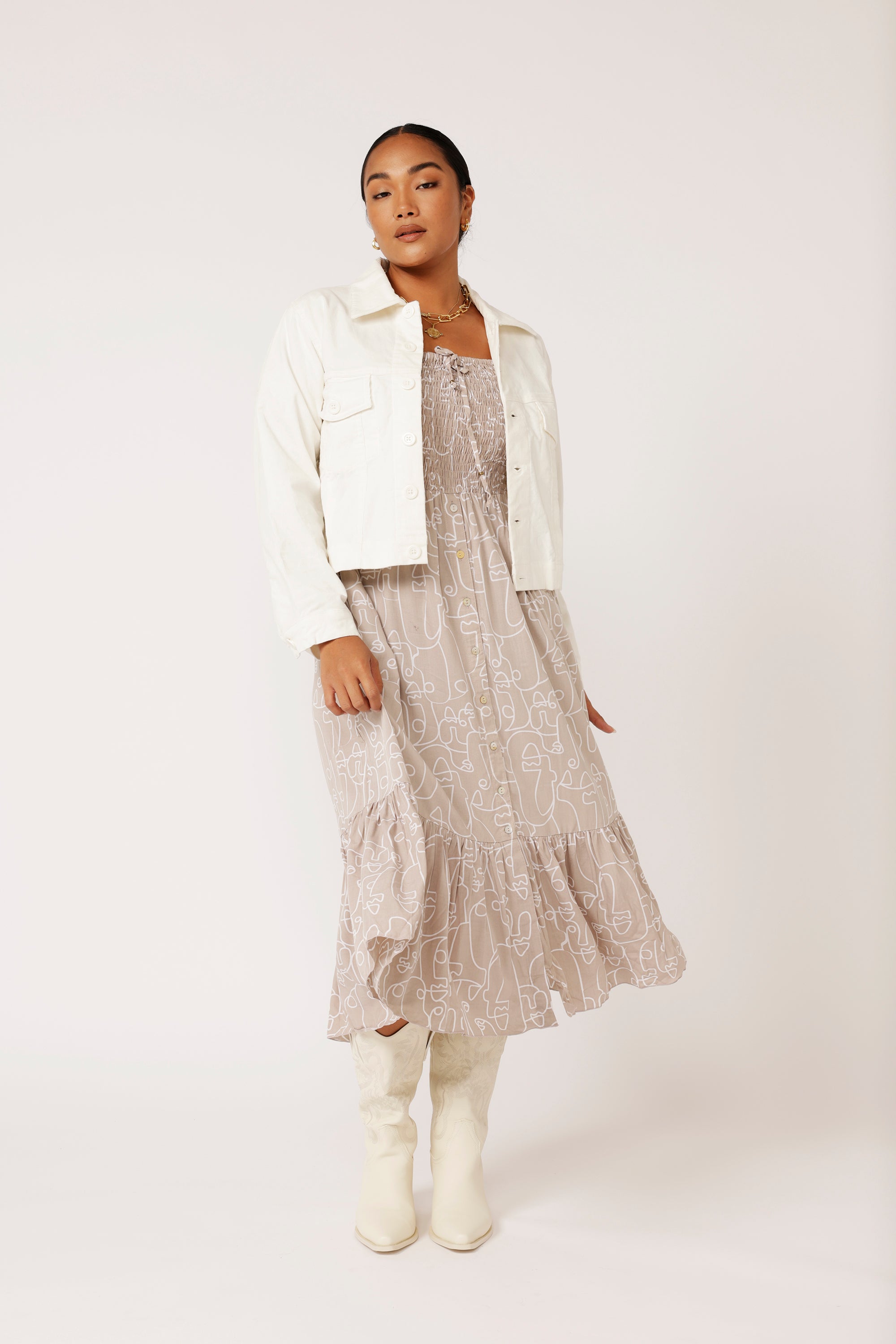 Harper Midi Dress | Beige Portrait - Saffron Road