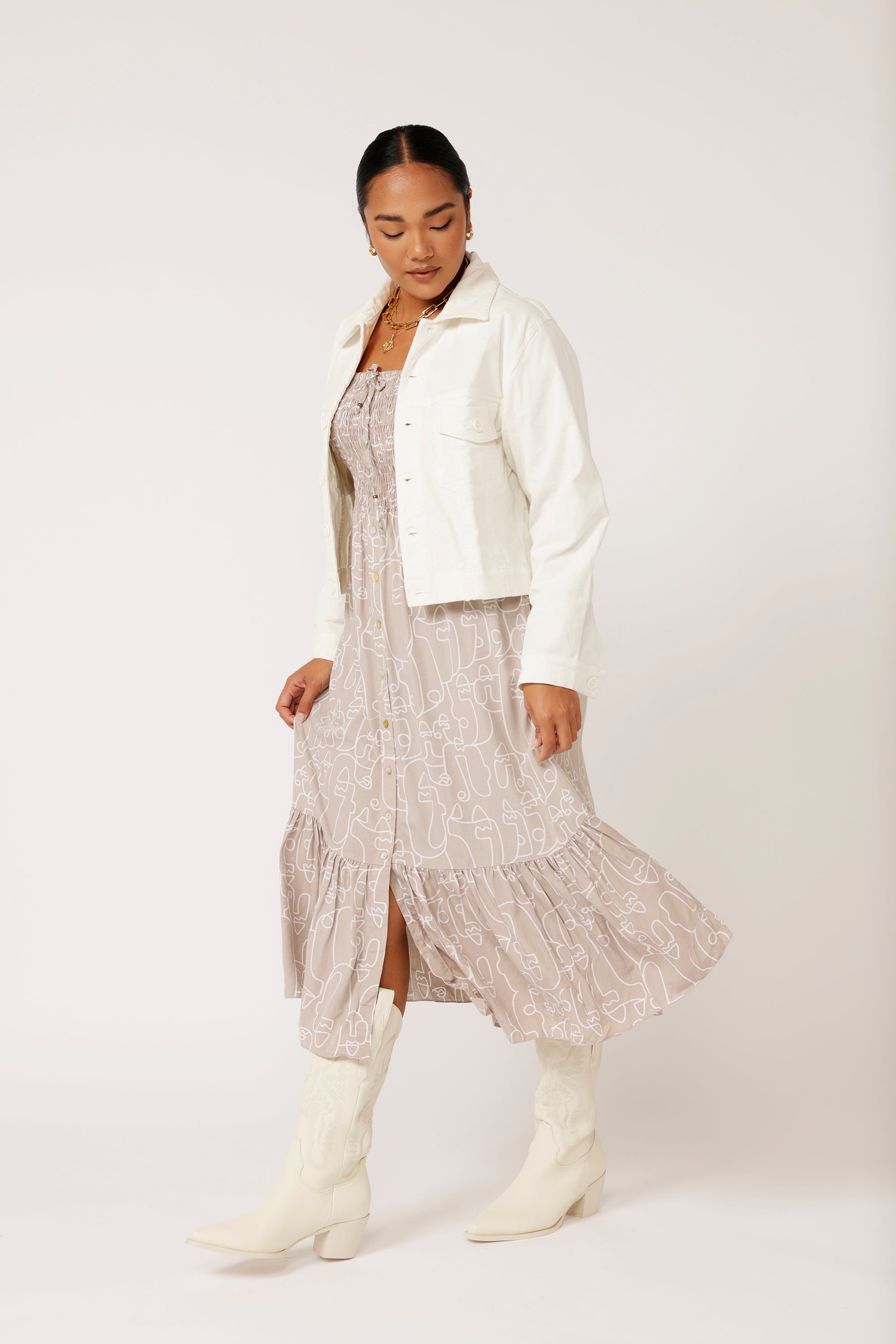 Harper Midi Dress | Beige Portrait - Saffron Road