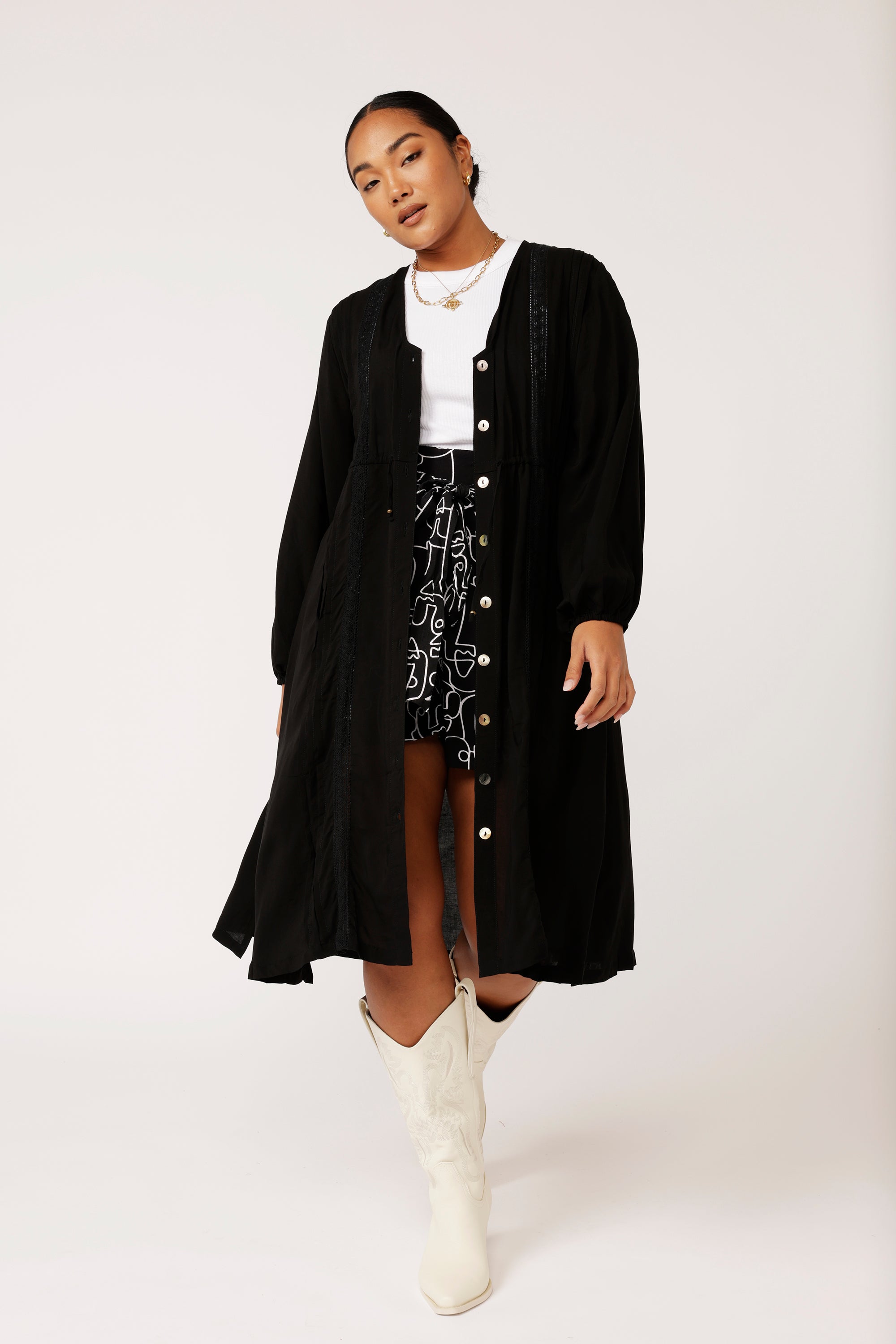 Duster Dress | Midi | Black - Saffron Road