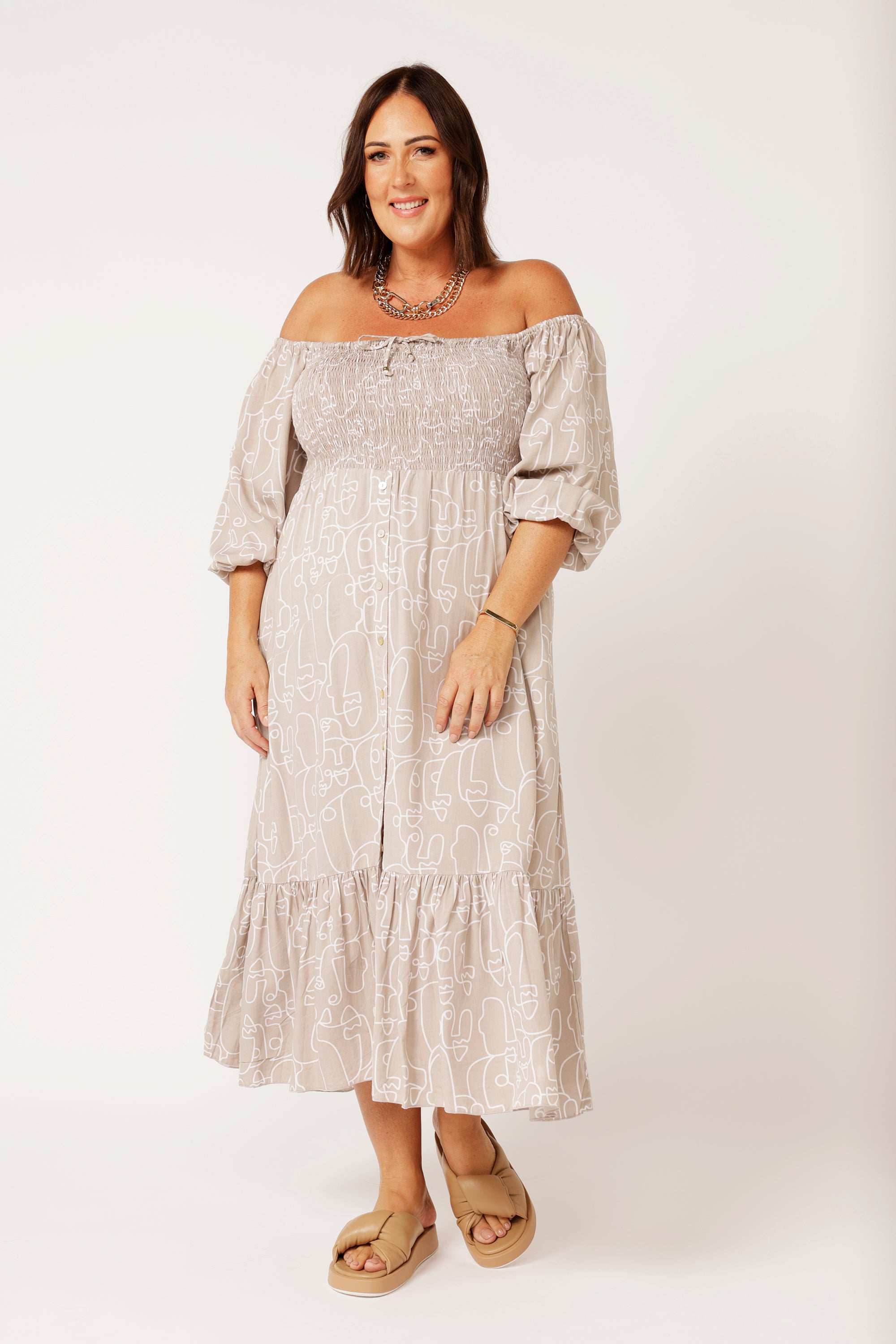 Harper Midi Dress | Beige Portrait - Saffron Road