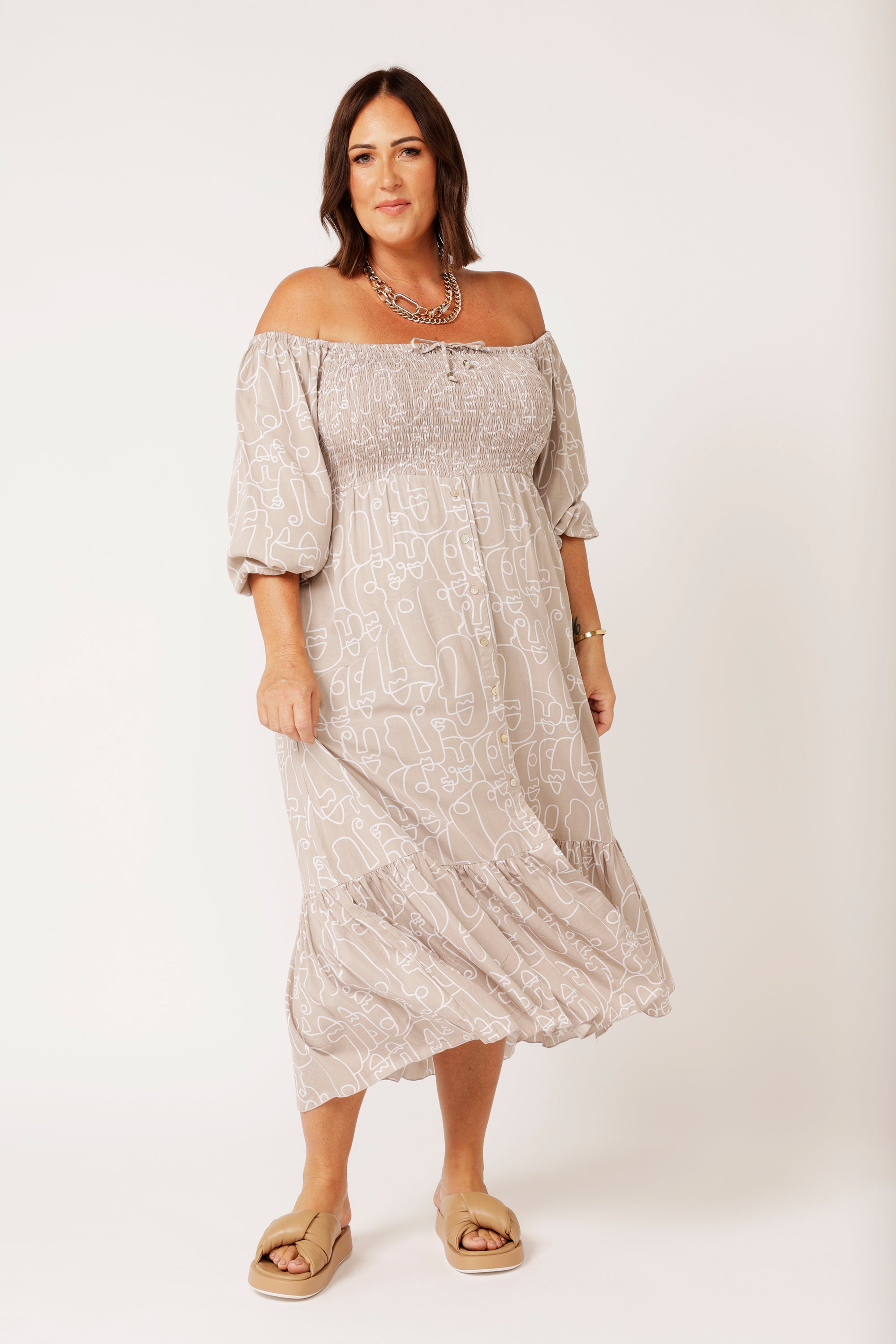 Harper Midi Dress | Beige Portrait - Saffron Road