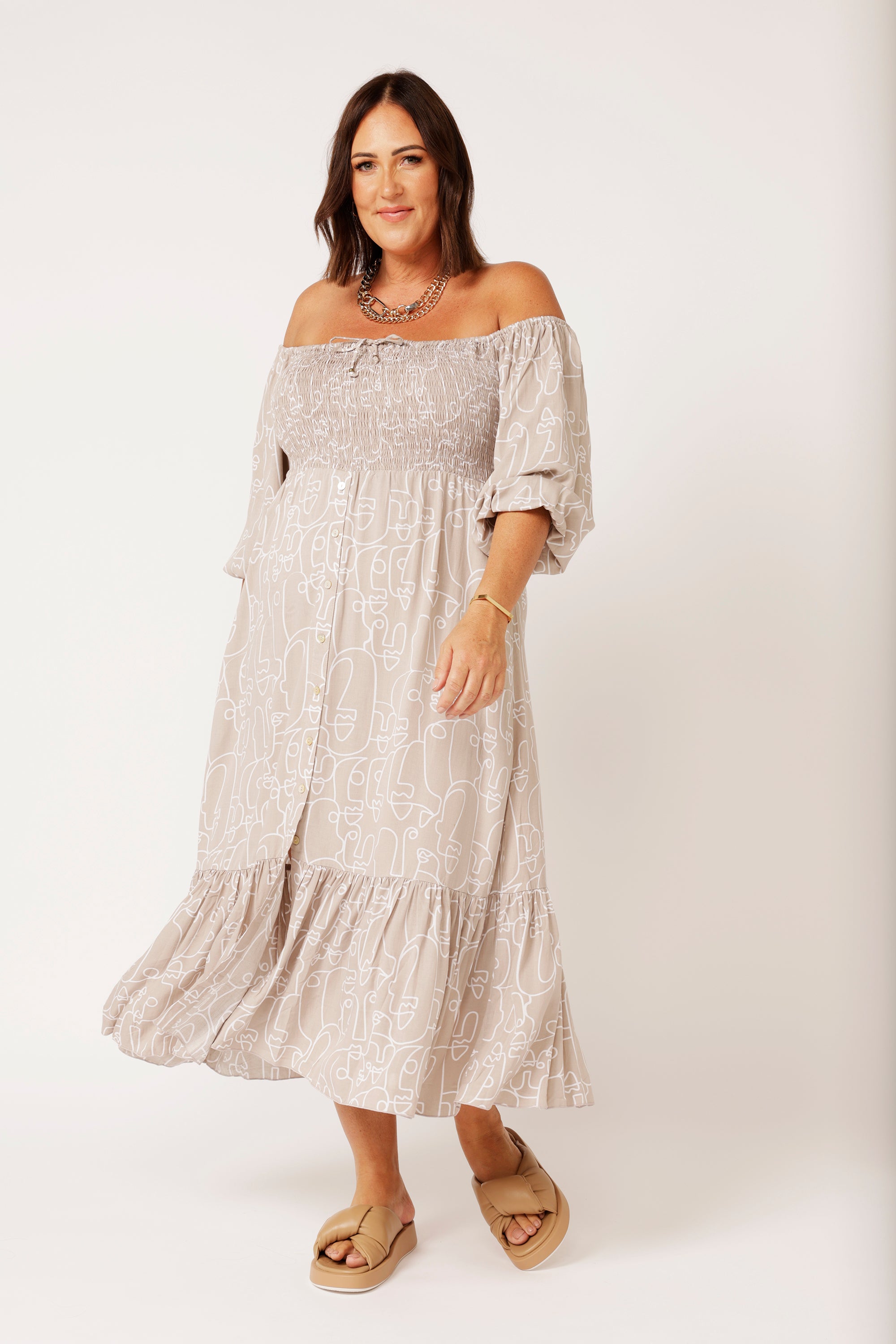 Harper Midi Dress | Beige Portrait - Saffron Road
