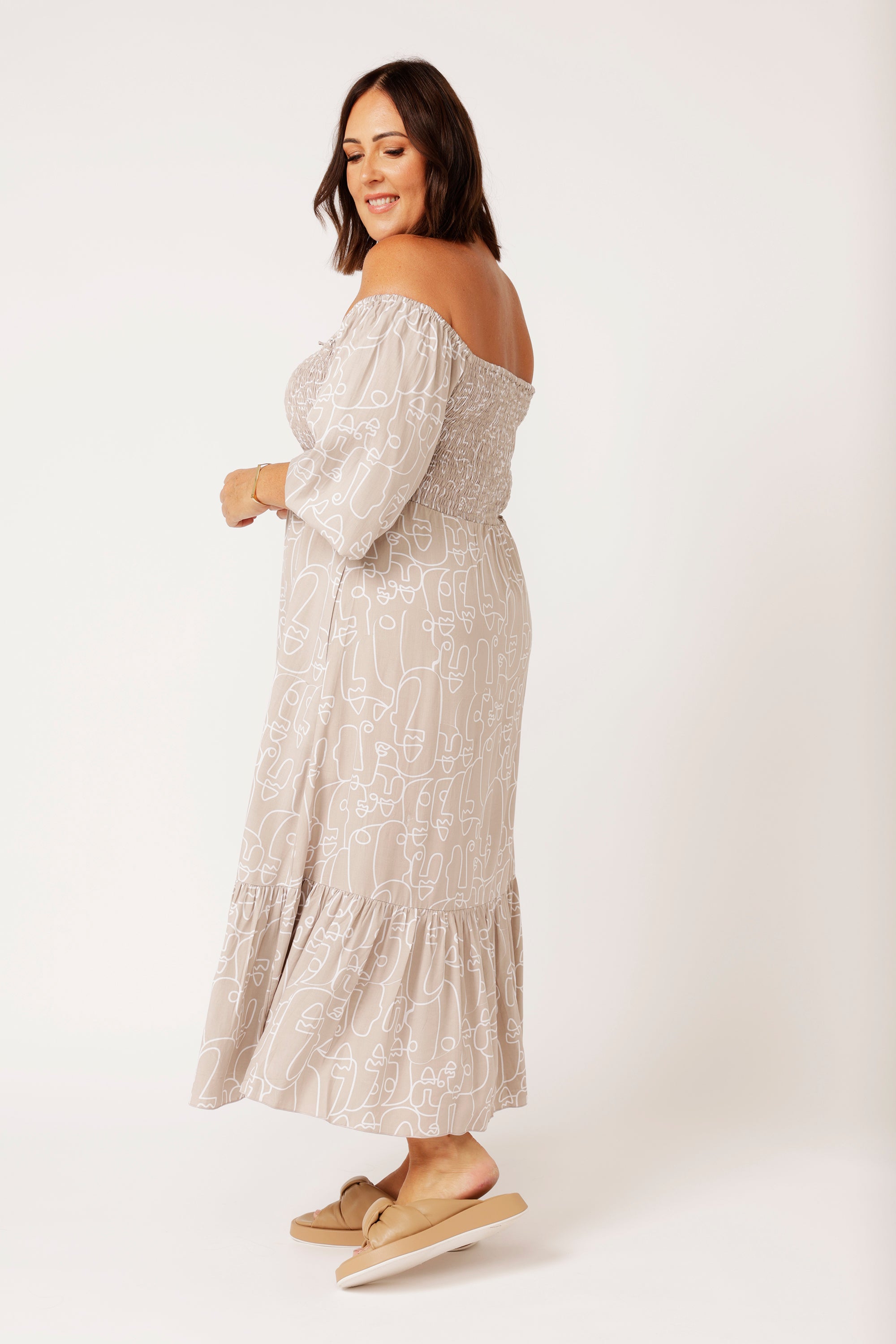 Harper Midi Dress | Beige Portrait - Saffron Road