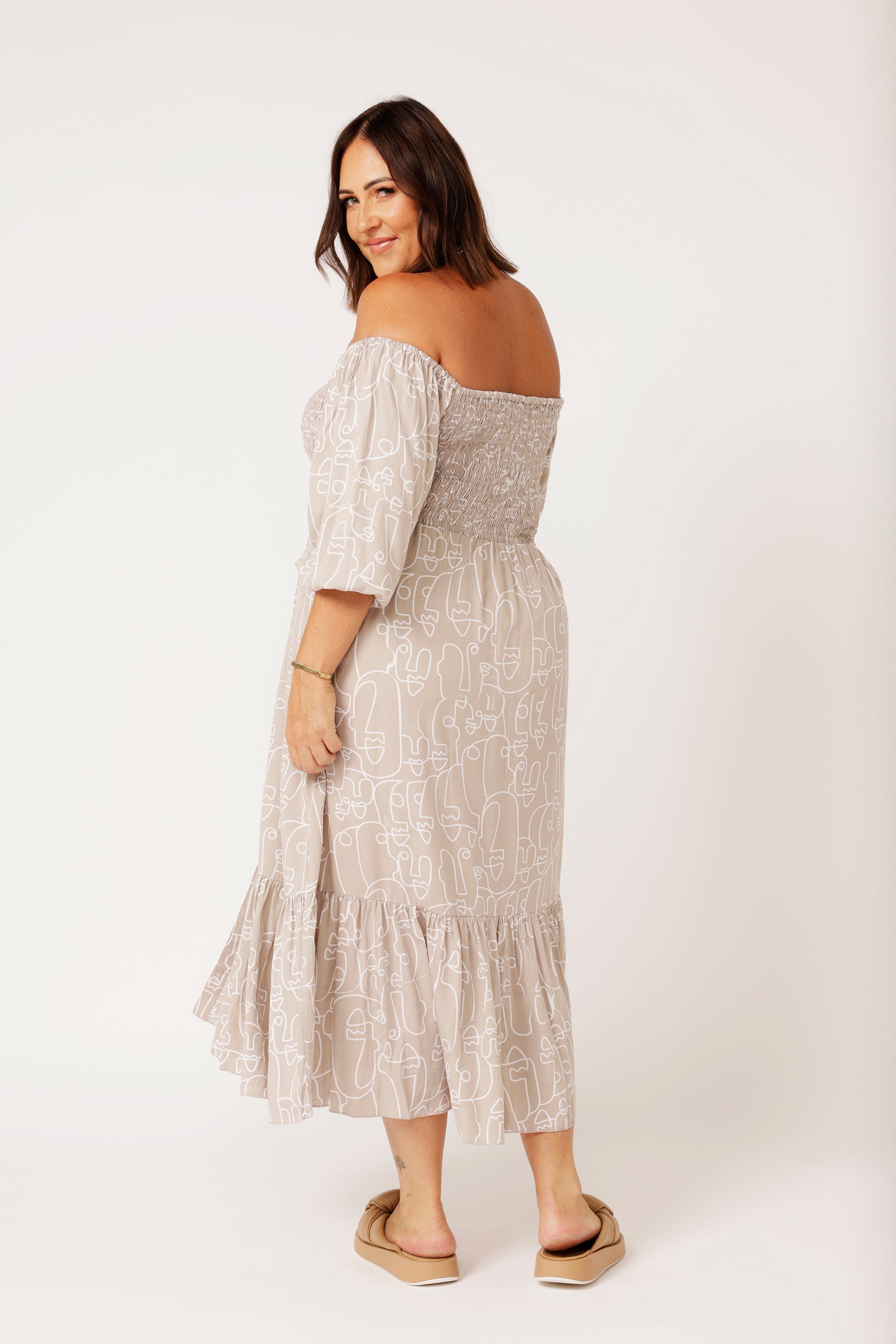 Harper Midi Dress | Beige Portrait - Saffron Road