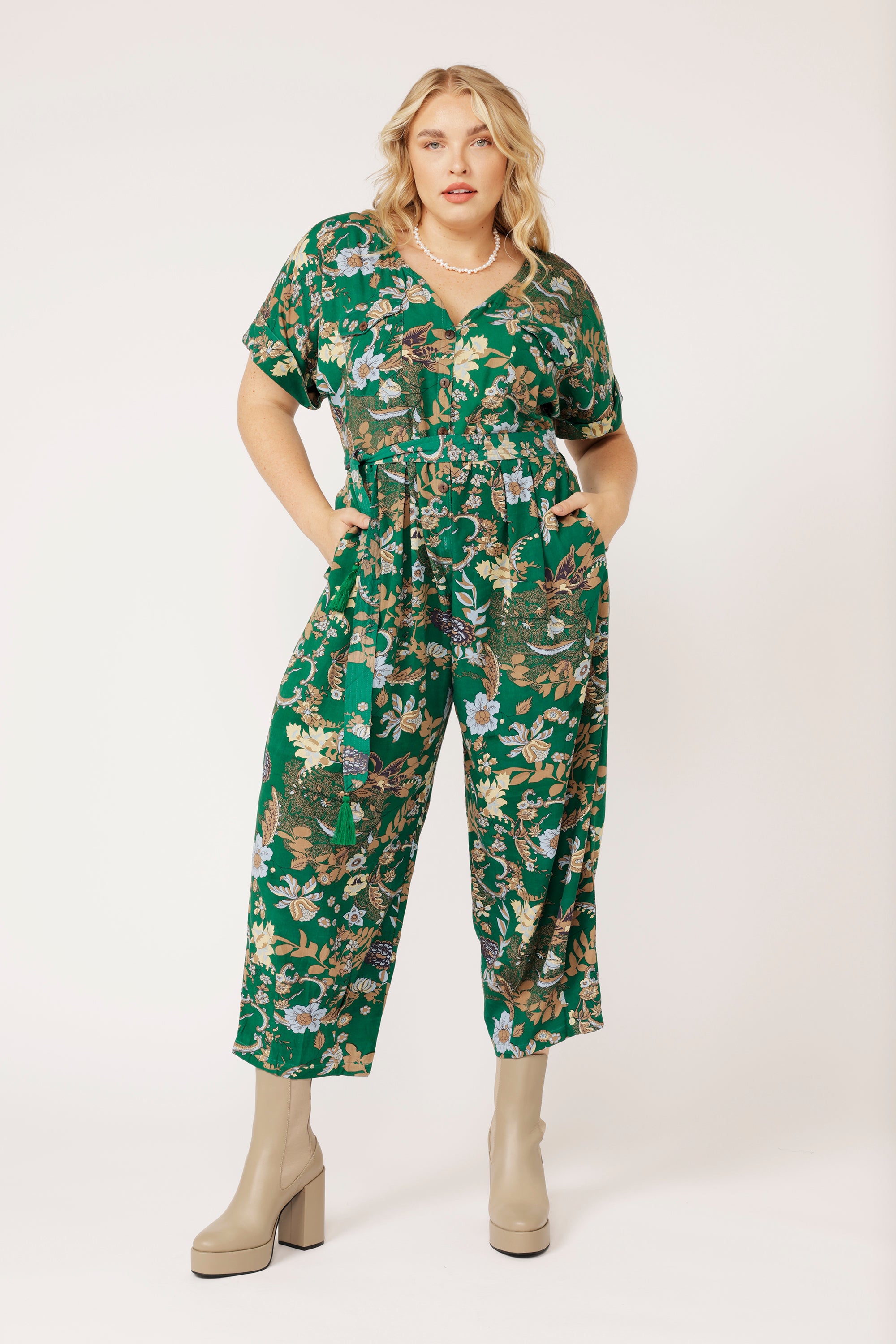 Jumpsuit | Midnight Garden Green - Saffron Road