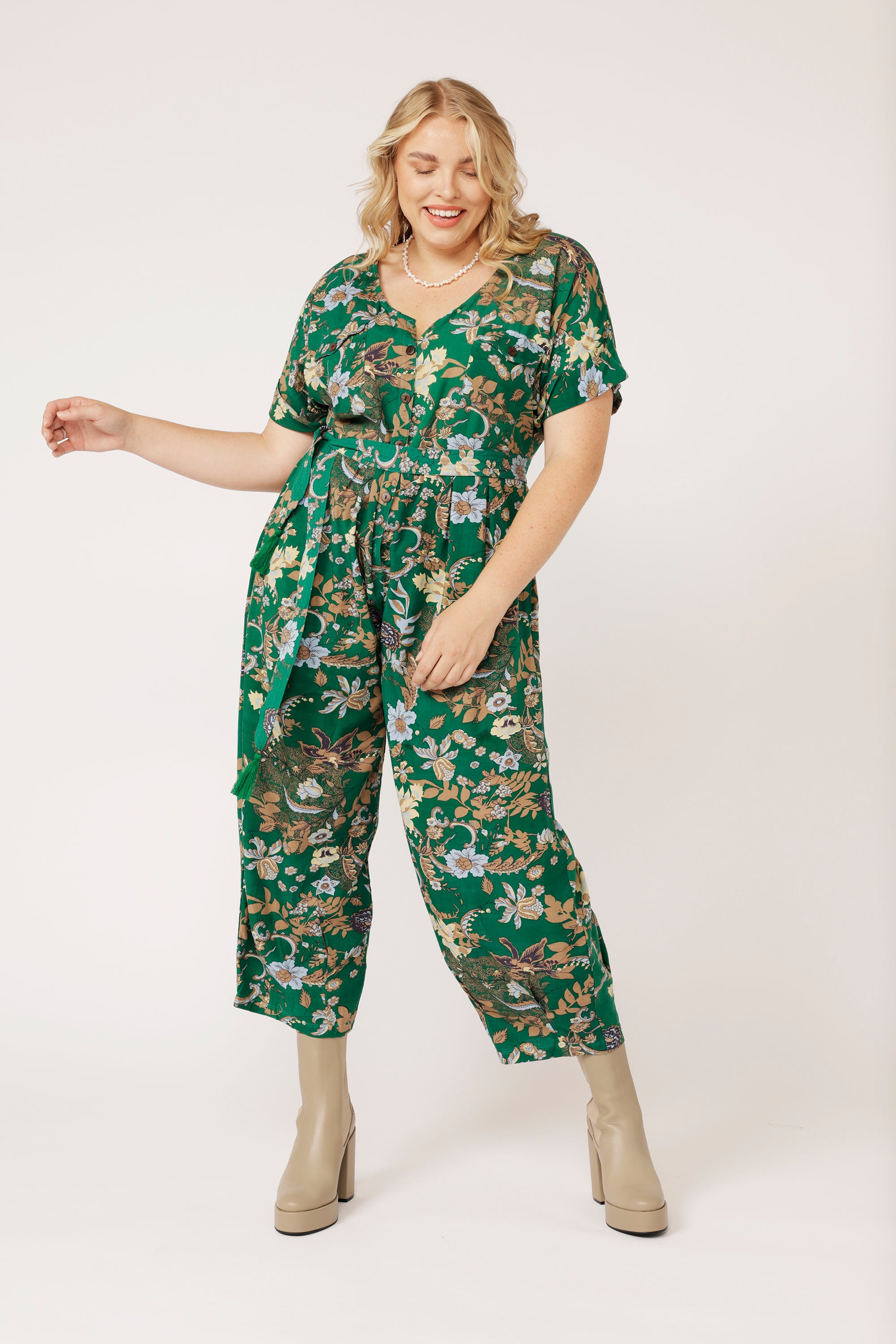 Jumpsuit | Midnight Garden Green - Saffron Road