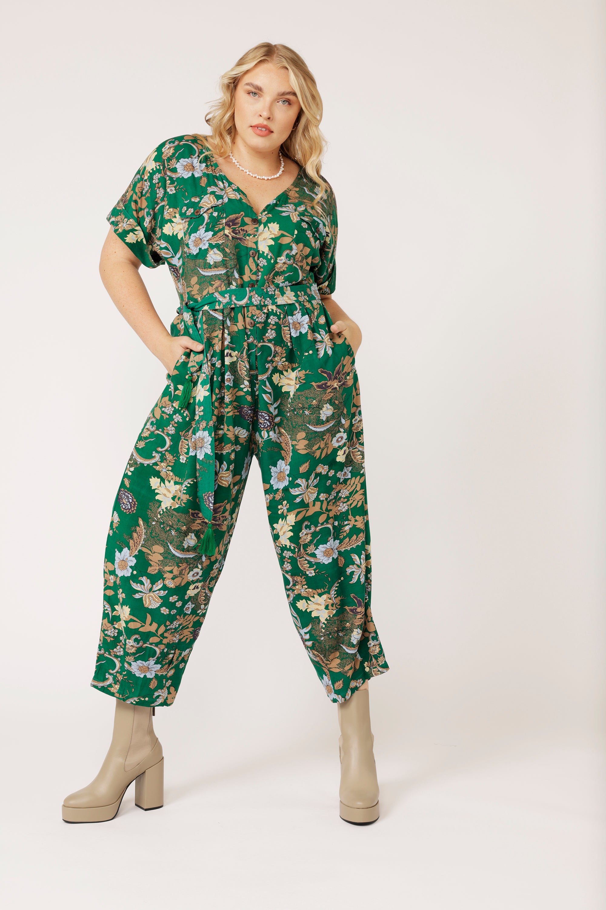 Jumpsuit | Midnight Garden Green - Saffron Road