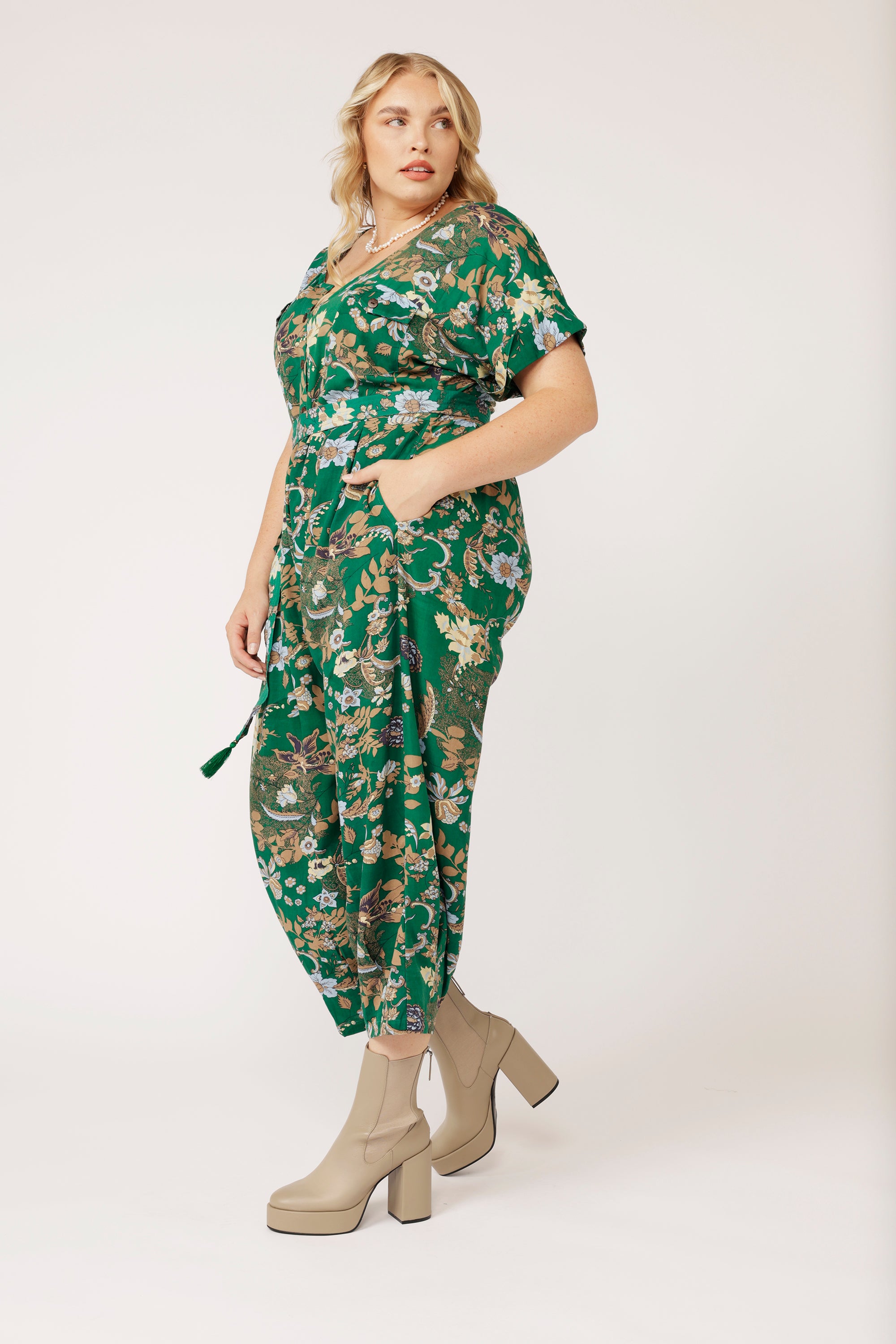 Jumpsuit | Midnight Garden Green - Saffron Road