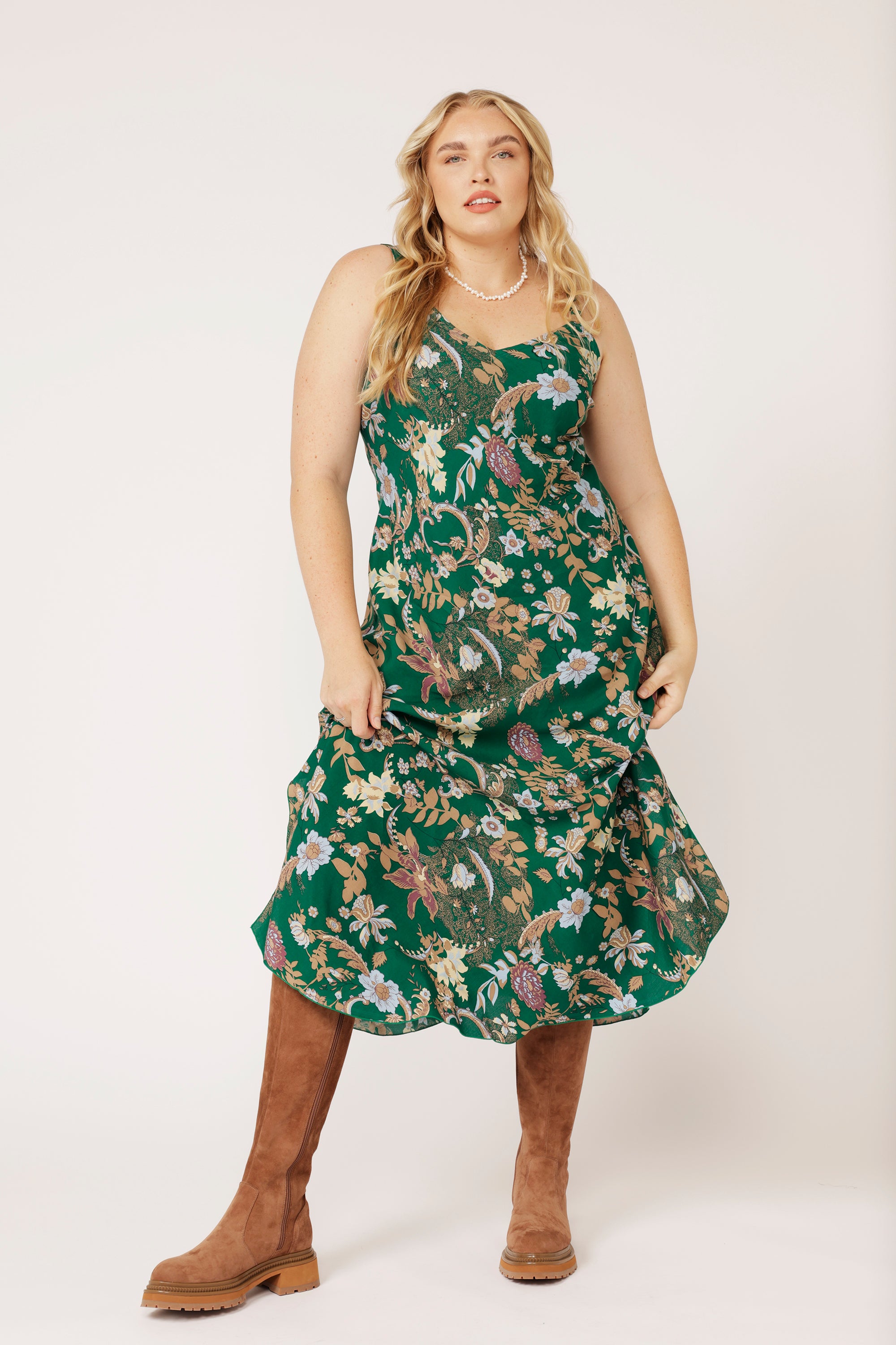 Slip Dress MAXI Midnight Garden Green - Saffron Road