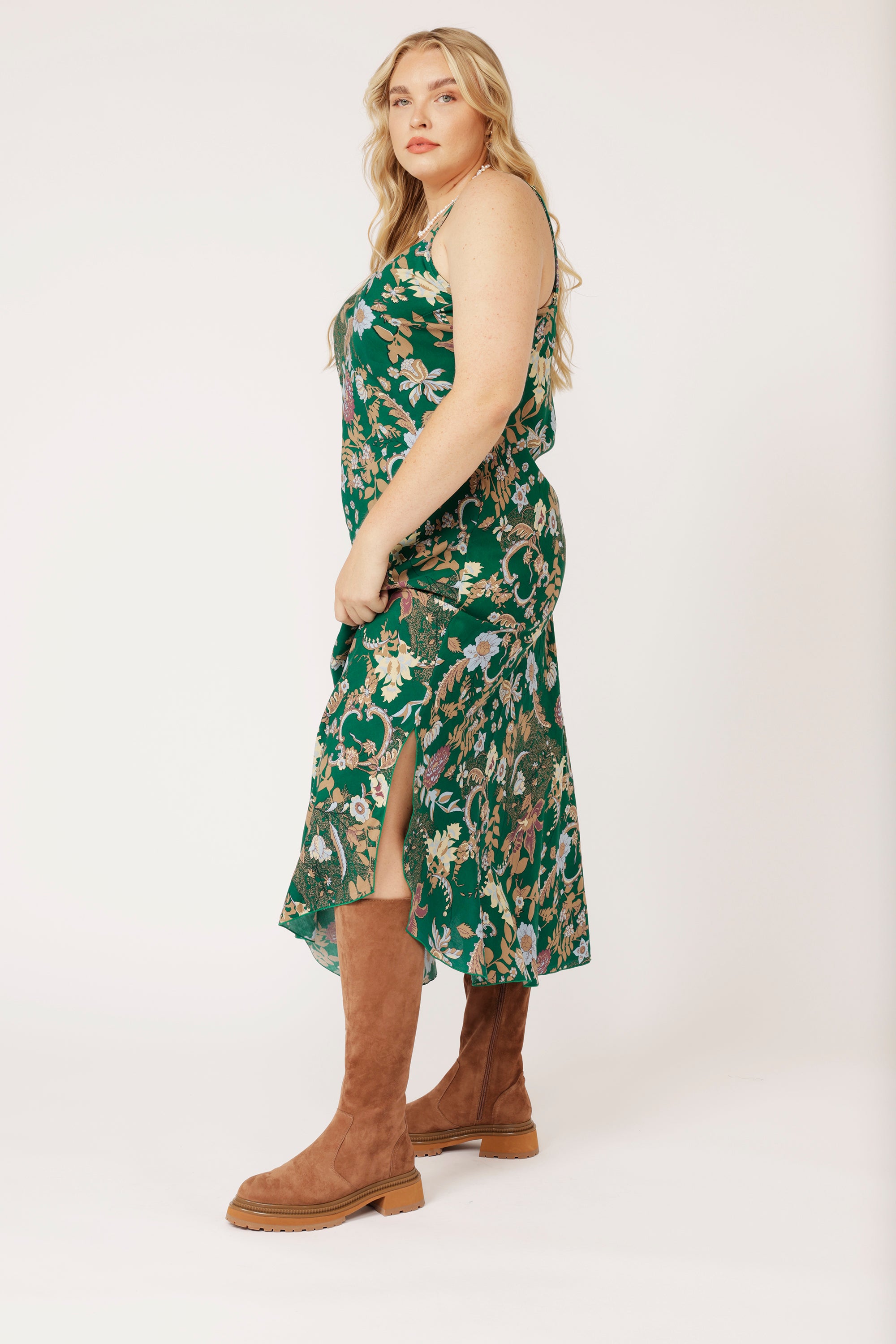 Slip Dress MAXI Midnight Garden Green - Saffron Road