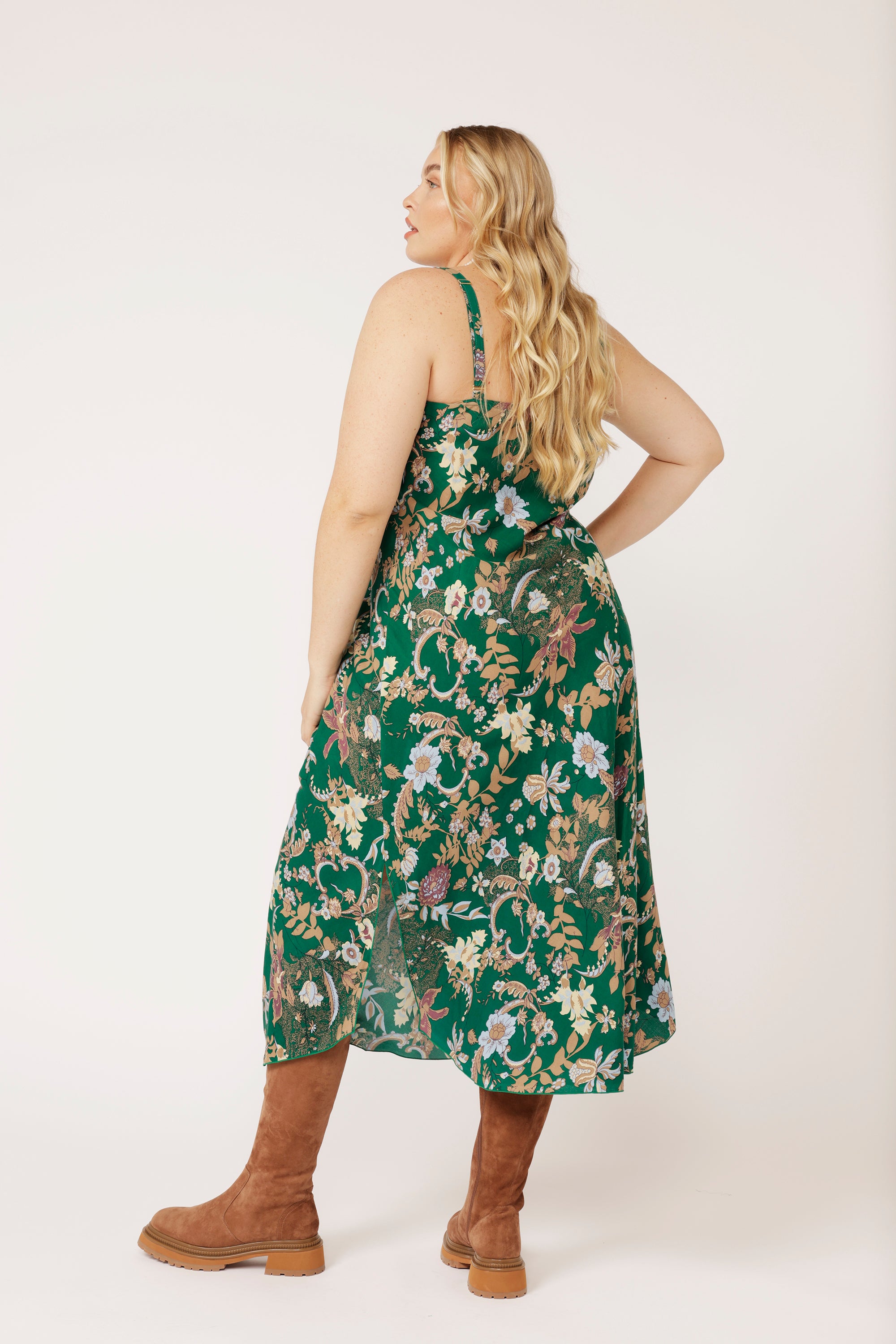 Slip Dress MAXI Midnight Garden Green - Saffron Road