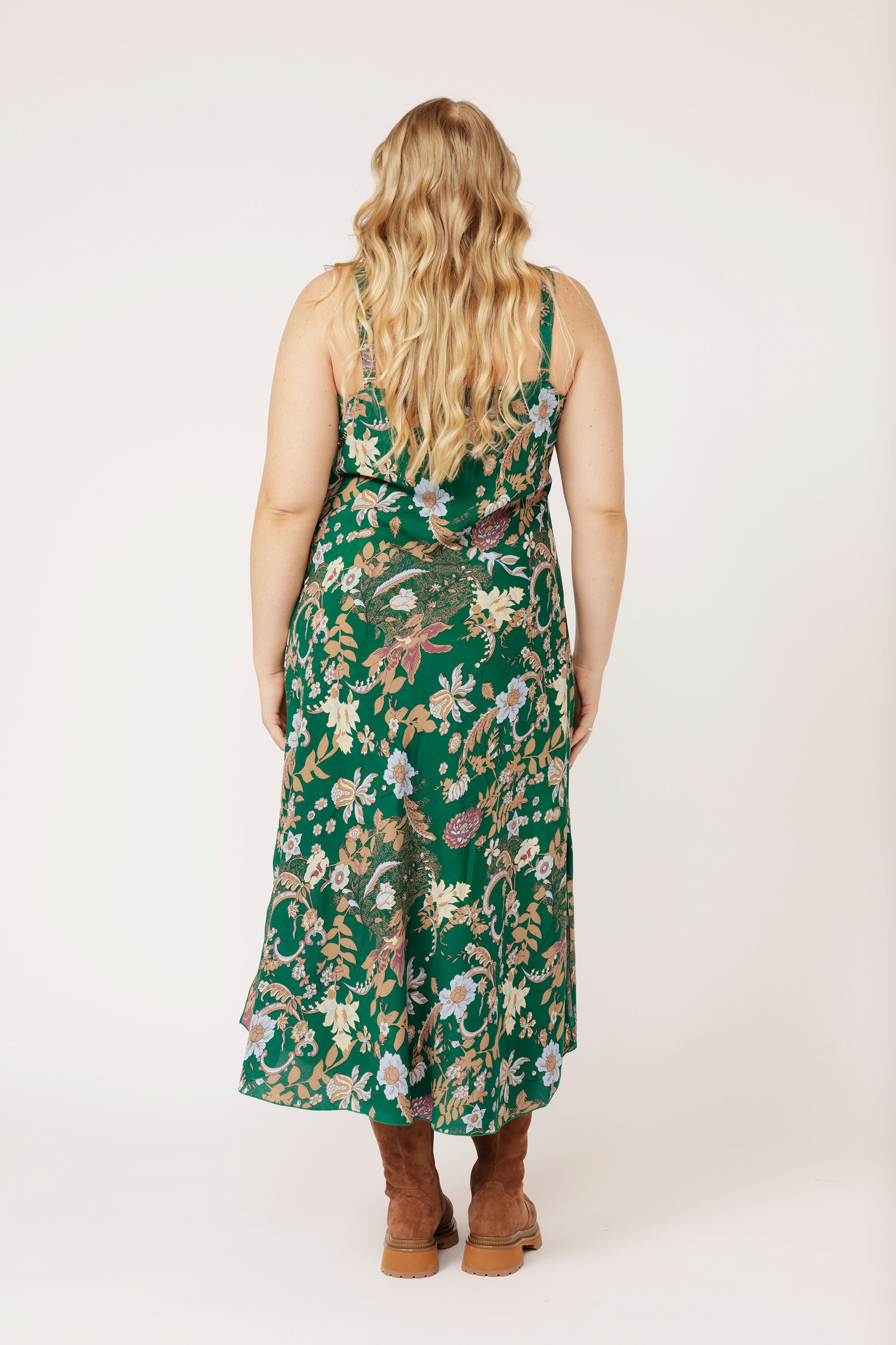 Slip Dress MAXI Midnight Garden Green - Saffron Road