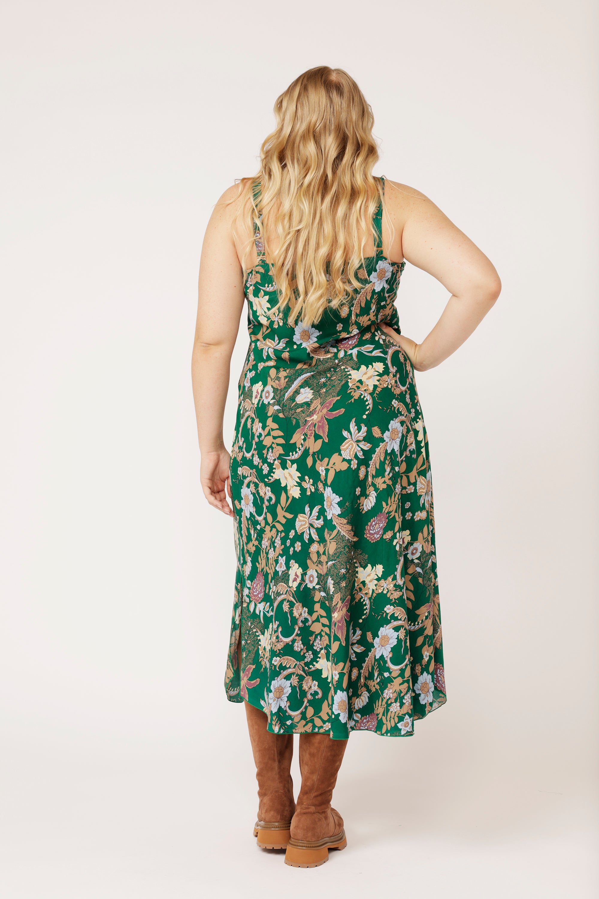 Slip Dress MAXI Midnight Garden Green - Saffron Road