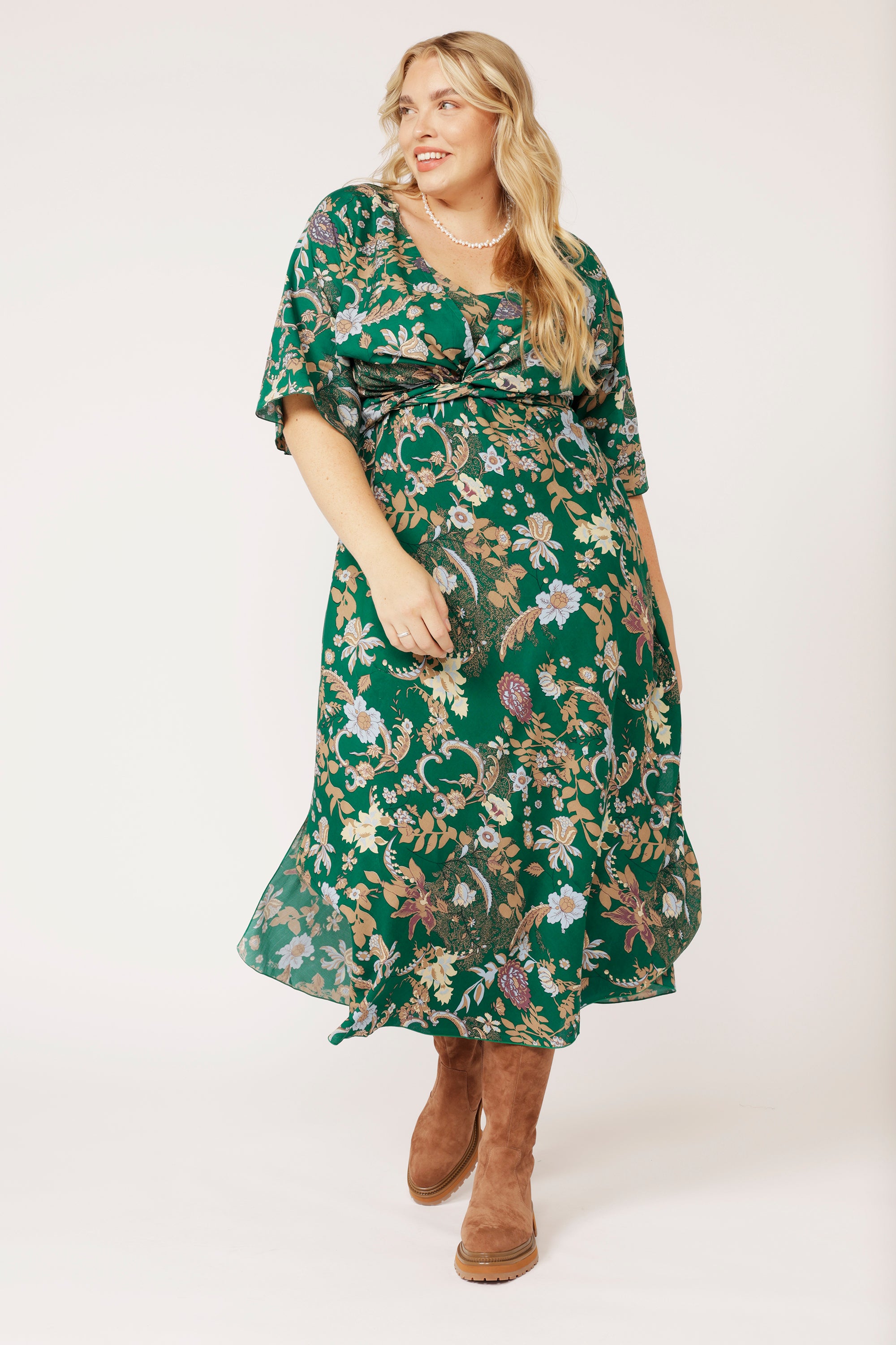 Slip Dress MAXI Midnight Garden Green - Saffron Road