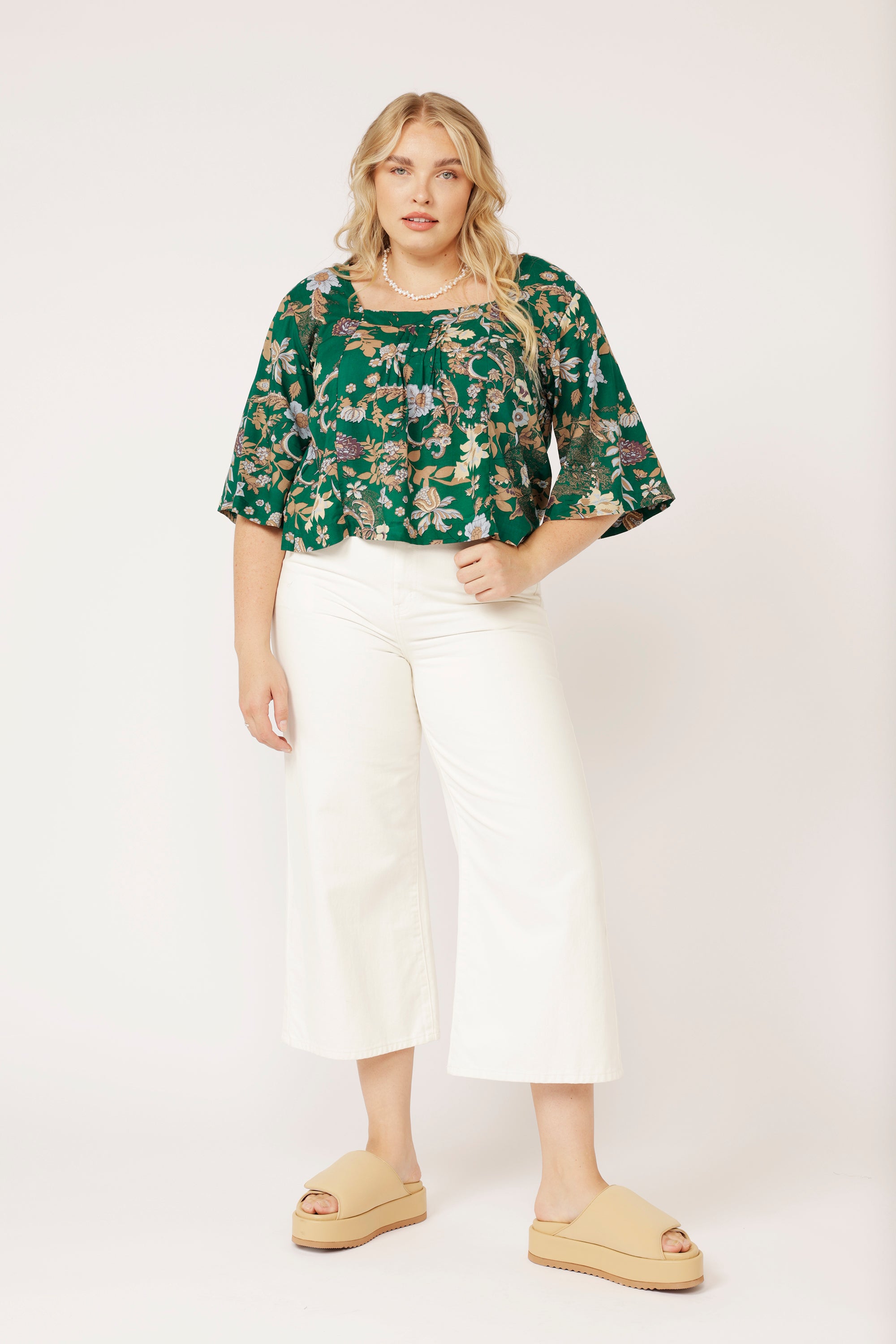 Lotus Flower Top | Midnight Garden Green - Saffron Road