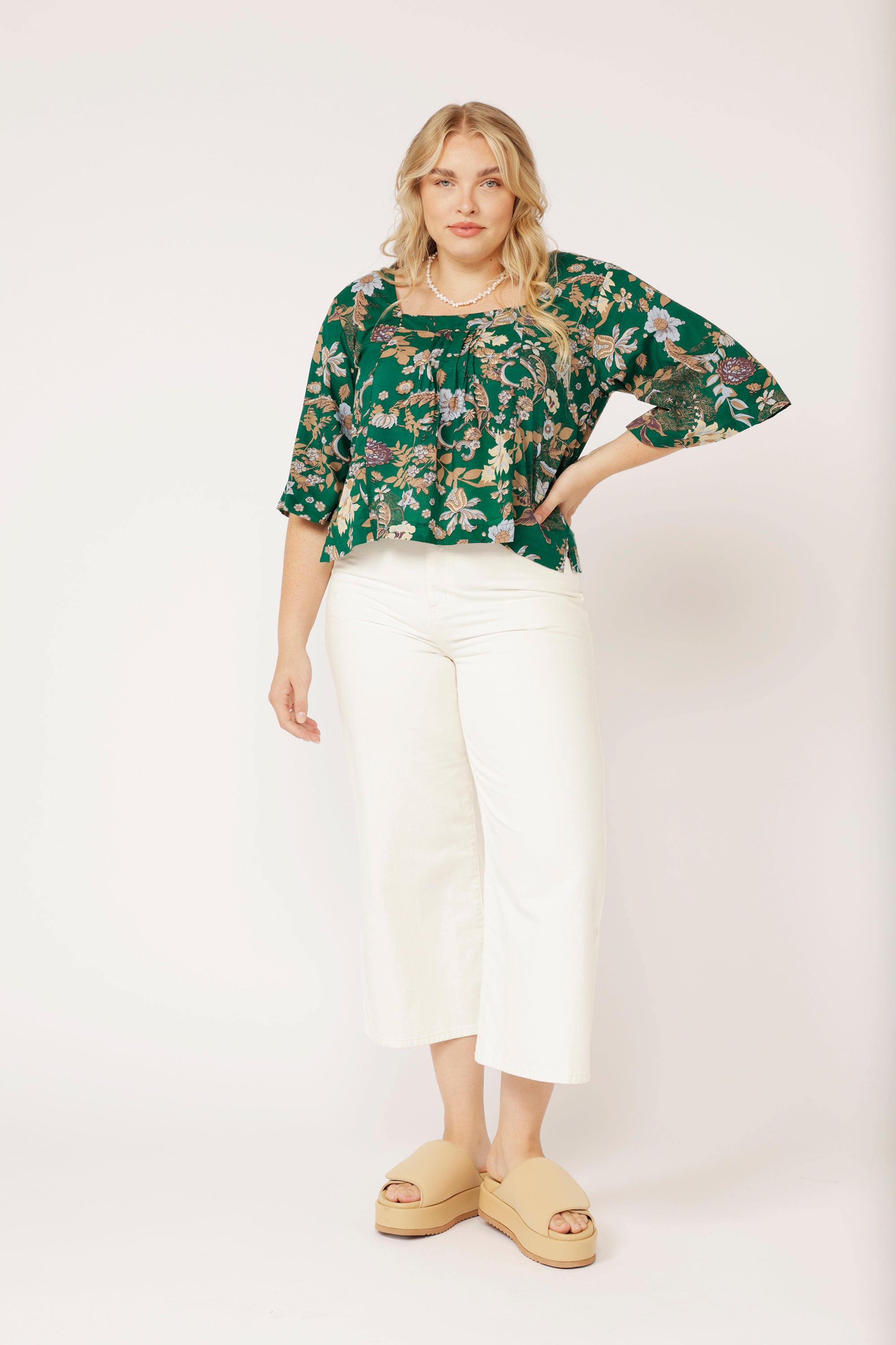 Lotus Flower Top | Midnight Garden Green - Saffron Road