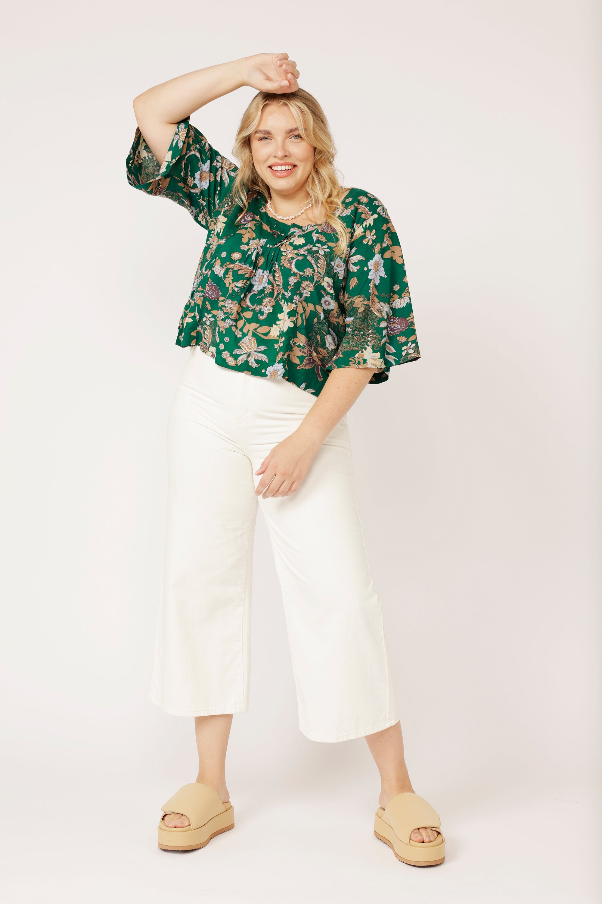 Lotus Flower Top | Midnight Garden Green - Saffron Road
