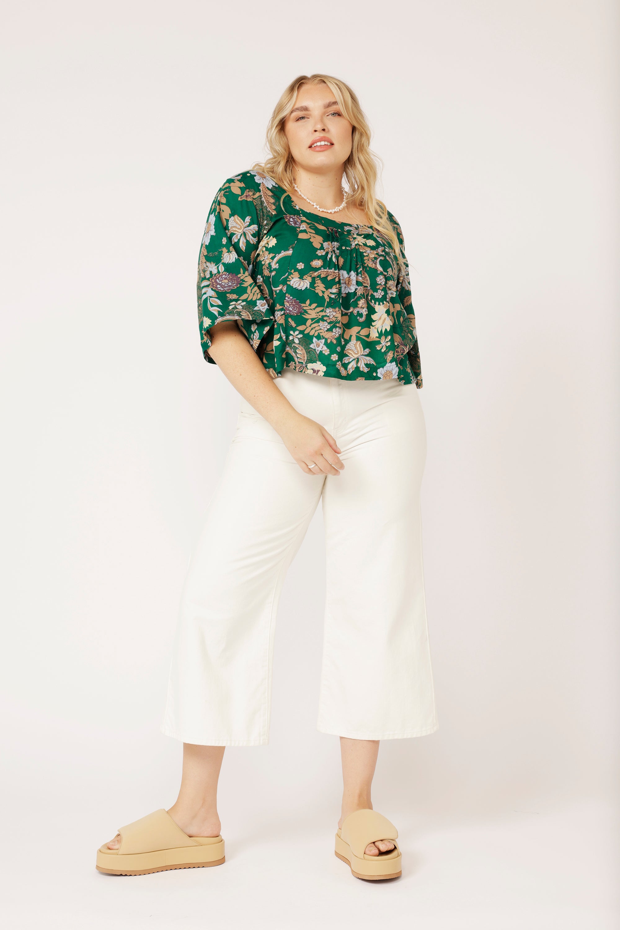 Lotus Flower Top | Midnight Garden Green - Saffron Road