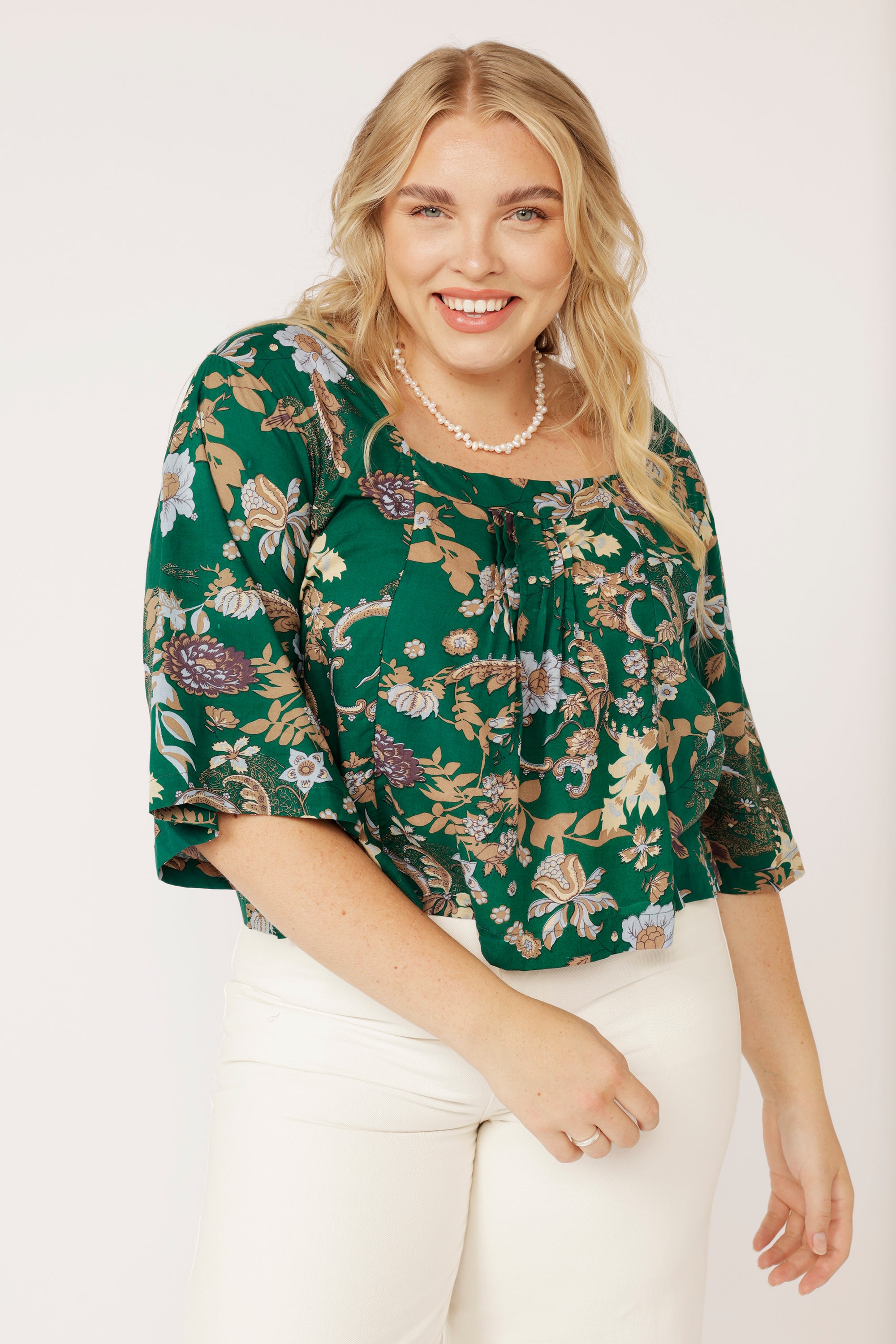 Lotus Flower Top | Midnight Garden Green - Saffron Road