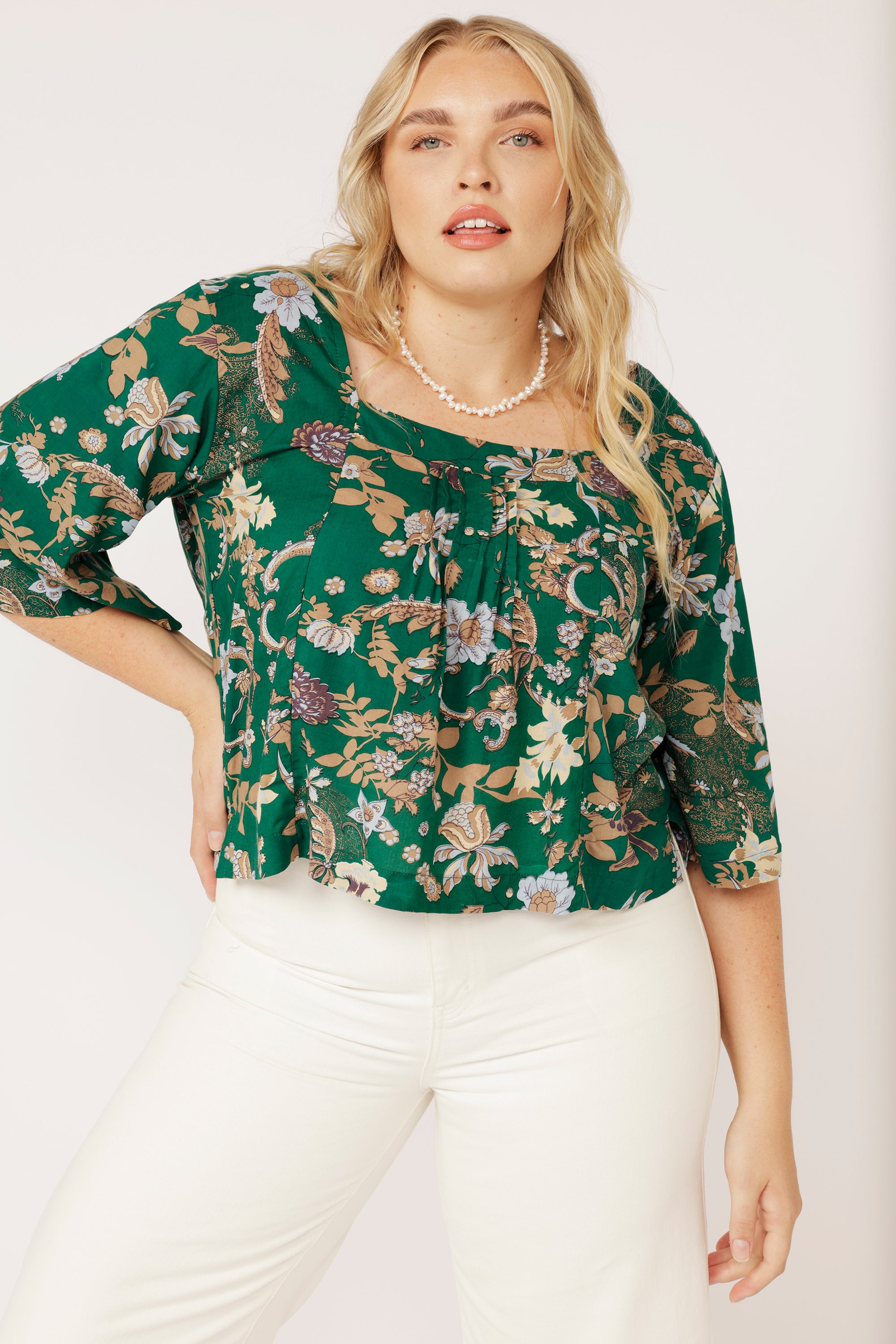 Lotus Flower Top | Midnight Garden Green - Saffron Road