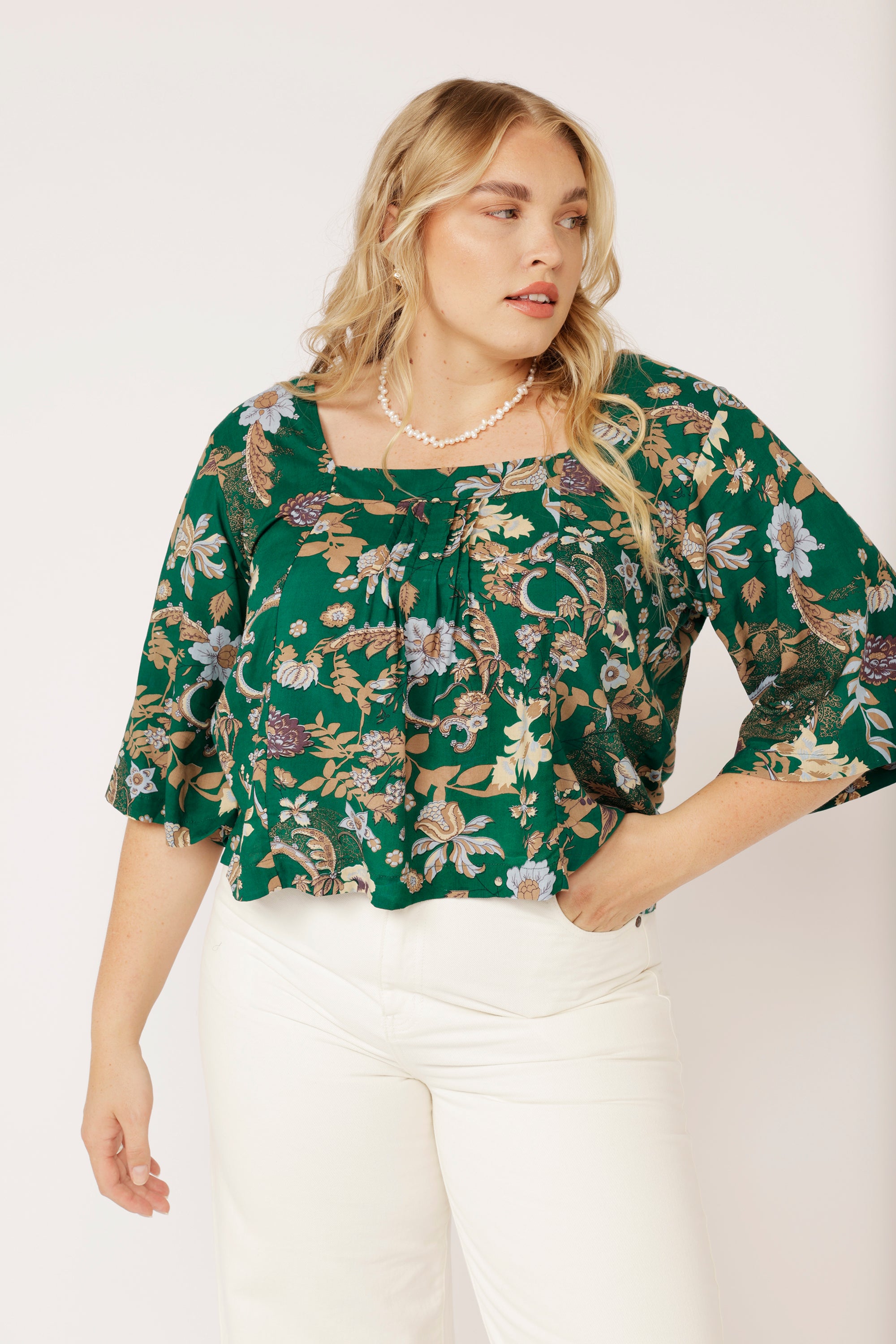 Lotus Flower Top | Midnight Garden Green - Saffron Road